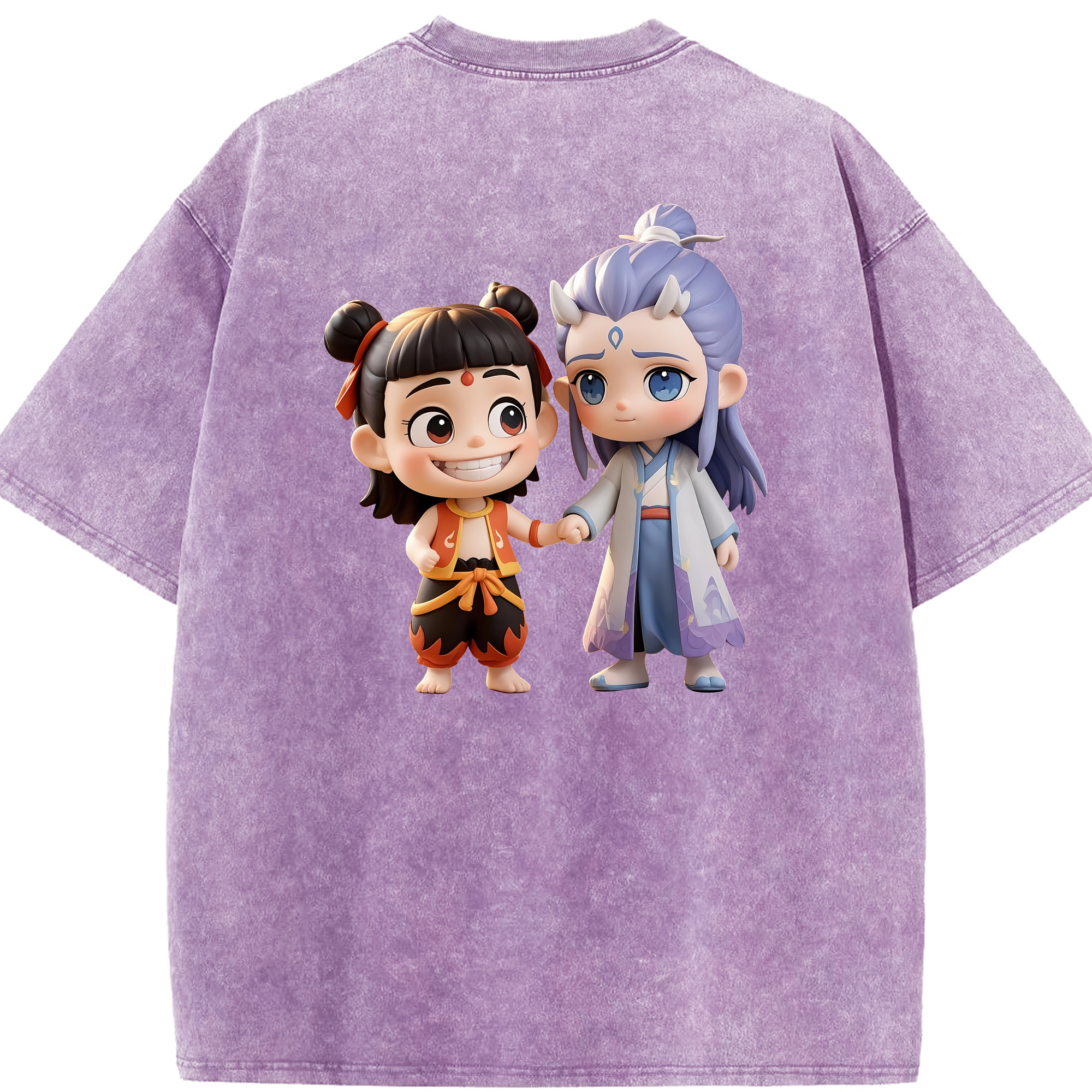（画像用） Ne Zha 2 ナタ 魔童の大暴れ 綿100% ヴィンテージ風 半袖Tシャツ（背面プリント）