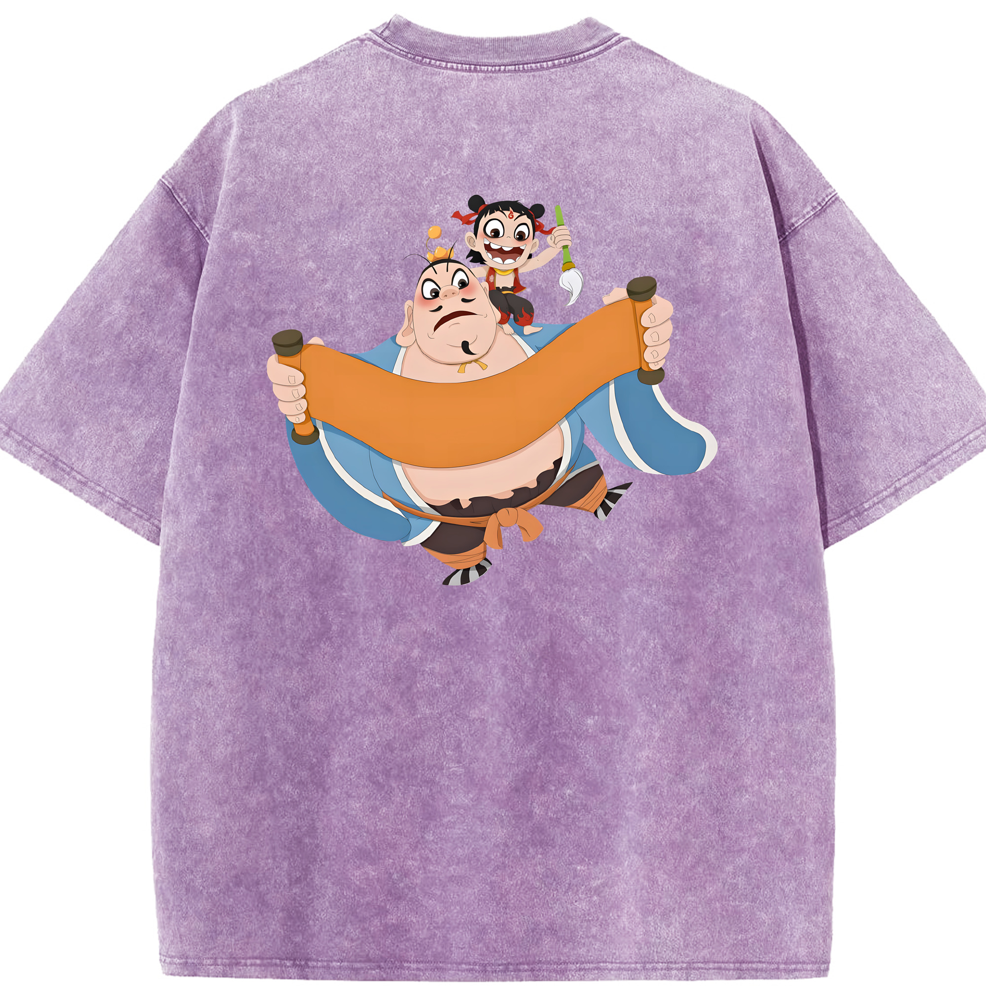 （画像用） Ne Zha 2 ナタ 魔童の大暴れ 綿100% ヴィンテージ風 半袖Tシャツ（背面プリント）