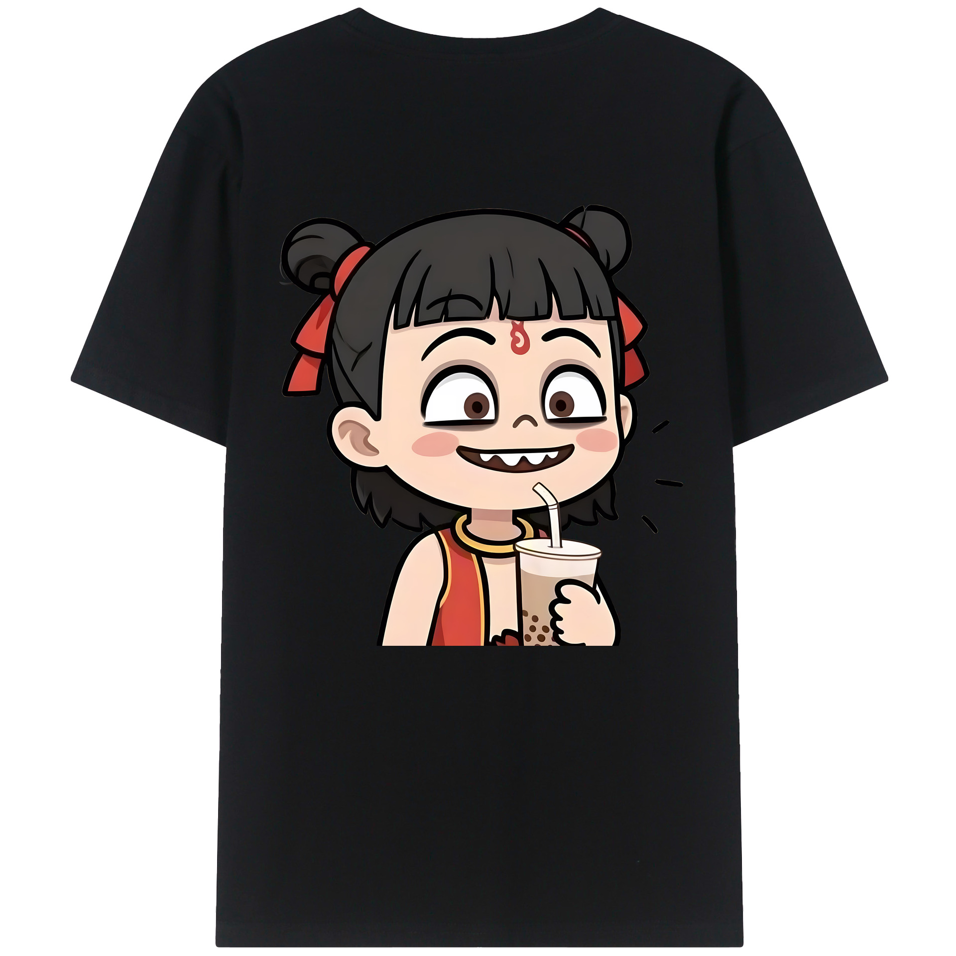 （画像用） Ne Zha 2 ナタ 魔童の大暴れ 綿100％ メンズ半袖Tシャツ（バックプリント） 通気性