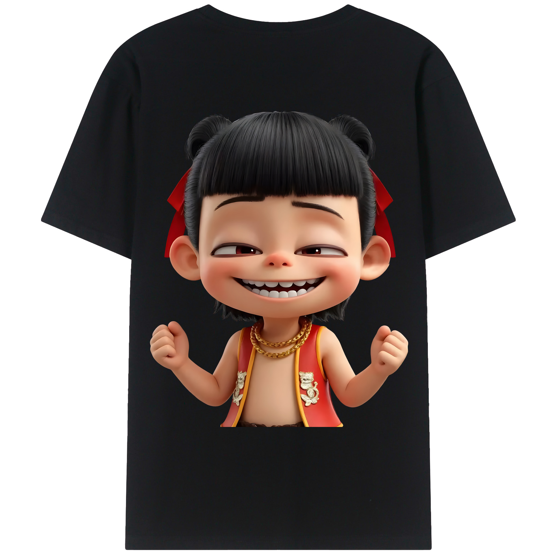 （画像用） Ne Zha 2 ナタ 魔童の大暴れ 綿100％ メンズ半袖Tシャツ（バックプリント） 通気性