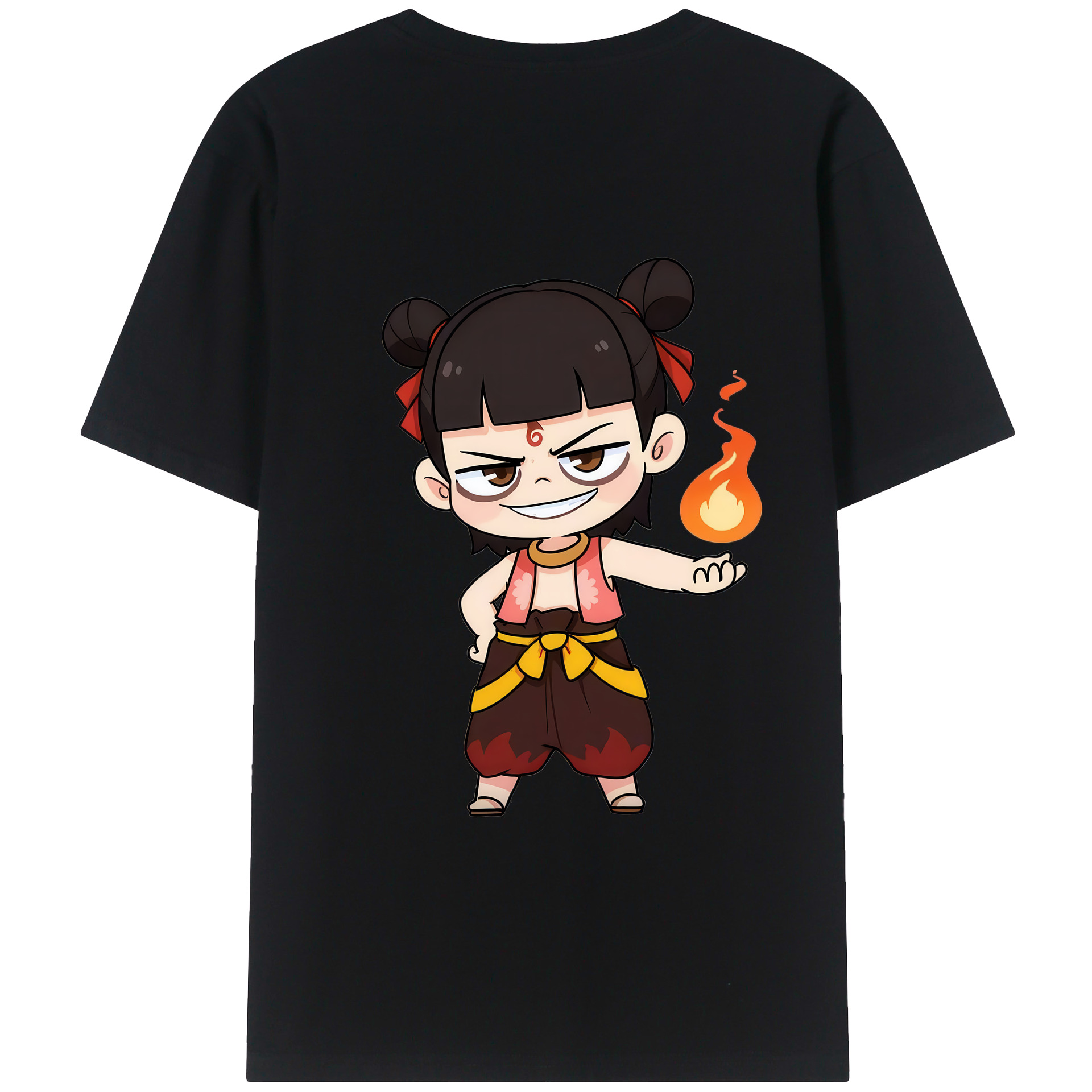 （画像用） Ne Zha 2 ナタ 魔童の大暴れ 綿100％ メンズ半袖Tシャツ（バックプリント） 通気性