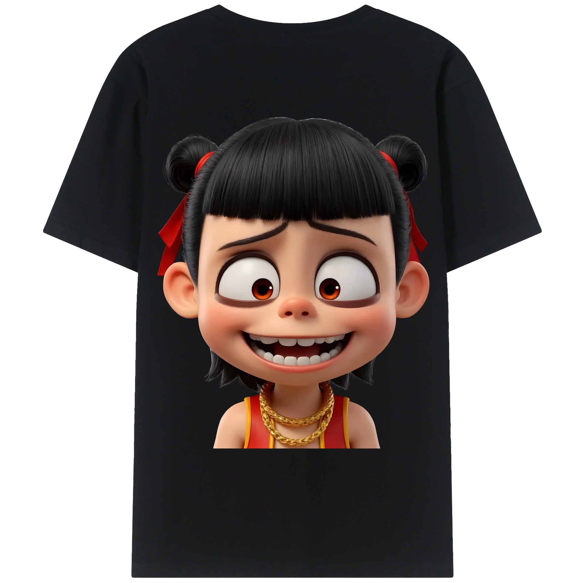 （画像用） Ne Zha 2 ナタ 魔童の大暴れ 綿100％ メンズ半袖Tシャツ（バックプリント） 通気性