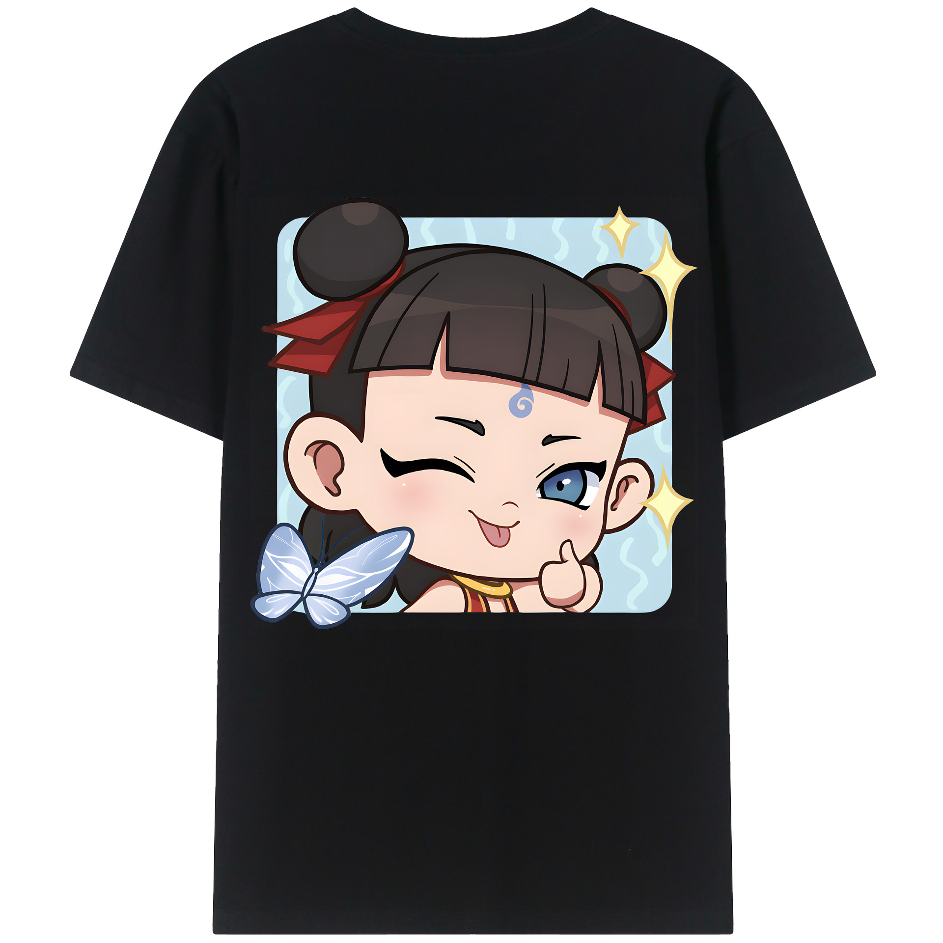 （画像用） Ne Zha 2 ナタ 魔童の大暴れ 綿100％ メンズ半袖Tシャツ（バックプリント） 通気性