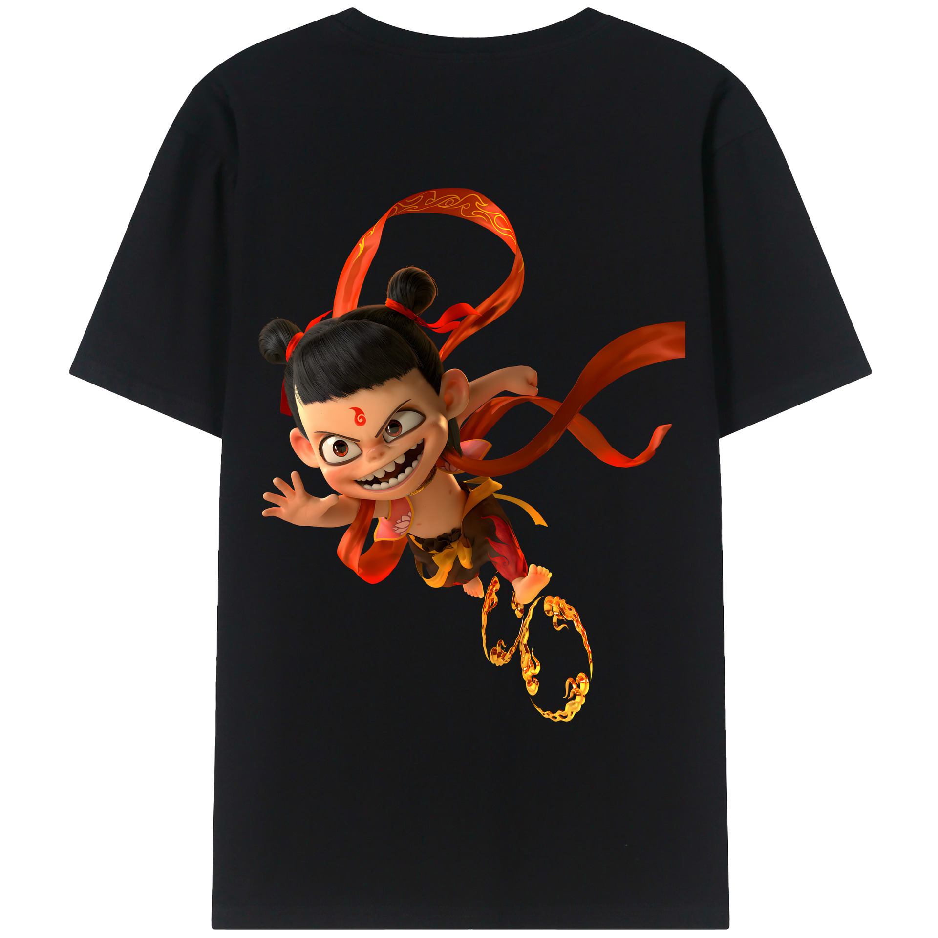 （画像用） Ne Zha 2 ナタ 魔童の大暴れ 綿100％ メンズ半袖Tシャツ（バックプリント） 通気性