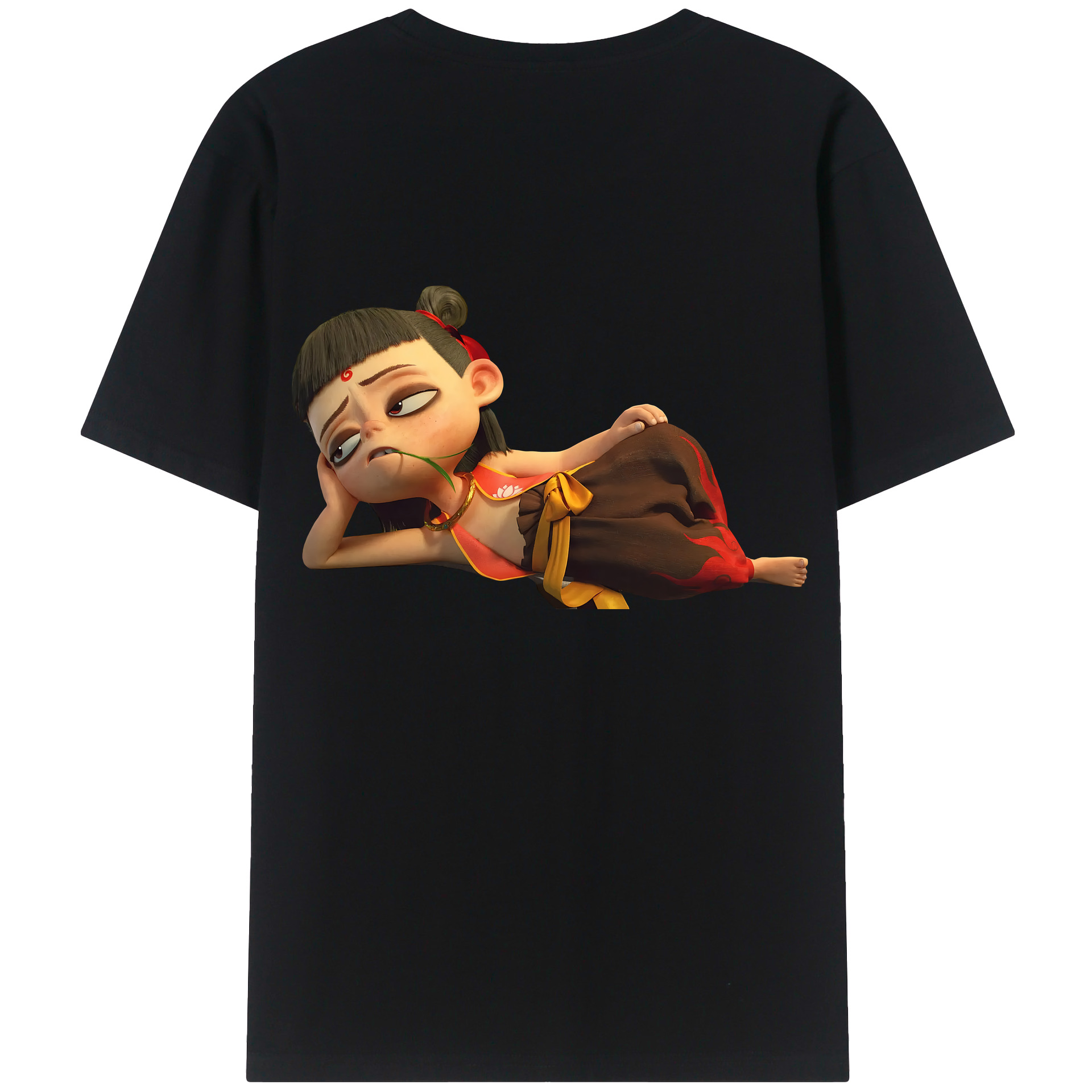 （画像用） Ne Zha 2 ナタ 魔童の大暴れ 綿100％ メンズ半袖Tシャツ（バックプリント） 通気性