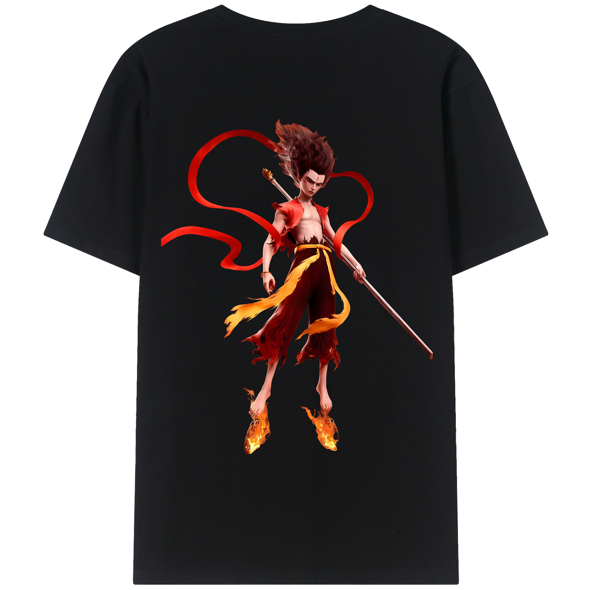 （画像用） Ne Zha 2 ナタ 魔童の大暴れ 綿100％ メンズ半袖Tシャツ（バックプリント） 通気性