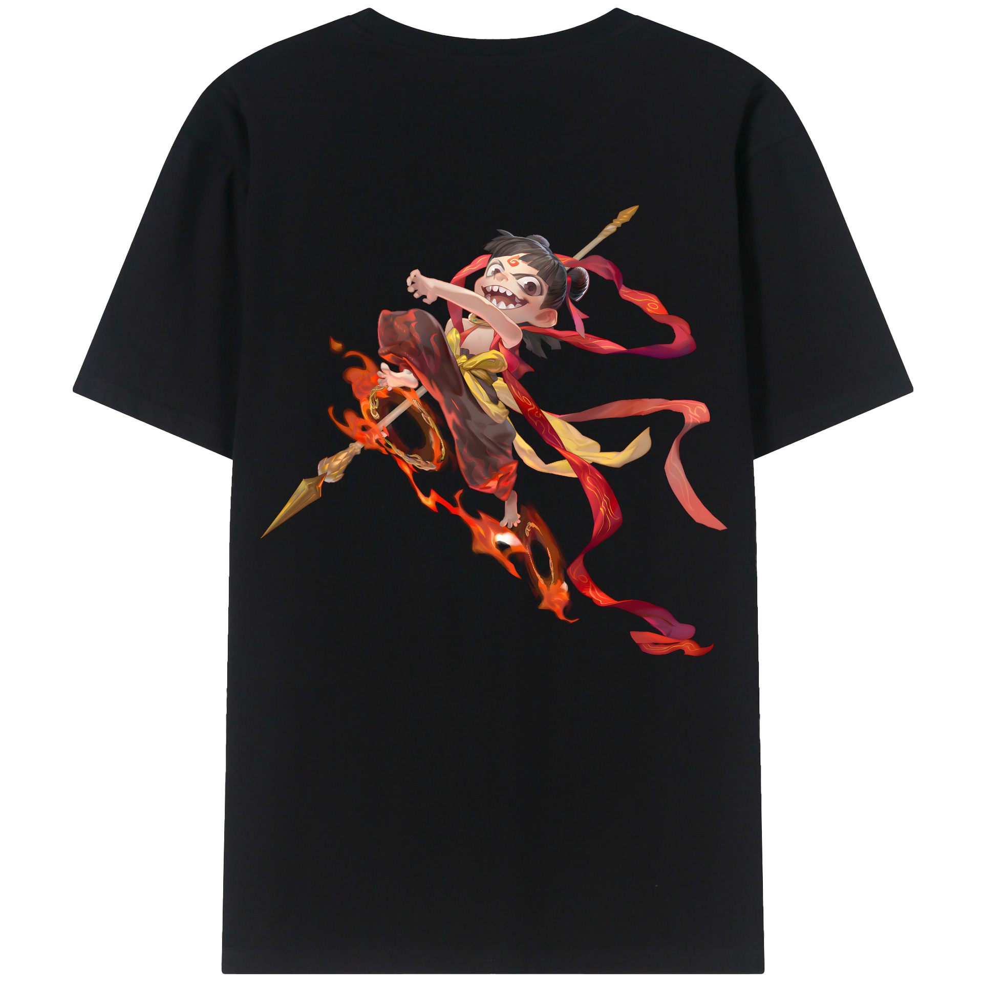 （画像用） Ne Zha 2 ナタ 魔童の大暴れ 綿100％ メンズ半袖Tシャツ（バックプリント） 通気性