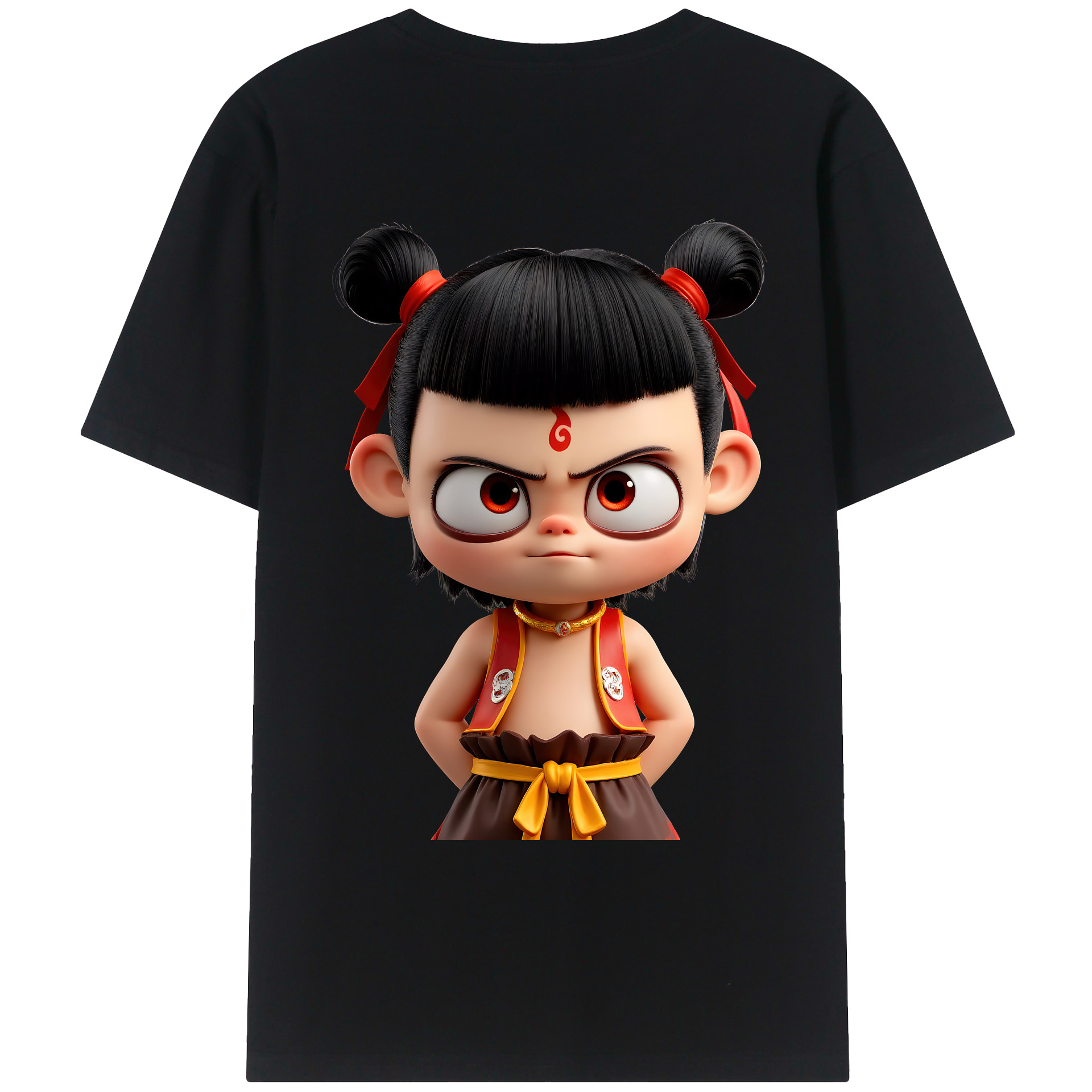 （画像用） Ne Zha 2 ナタ 魔童の大暴れ 綿100％ メンズ半袖Tシャツ（バックプリント） 通気性