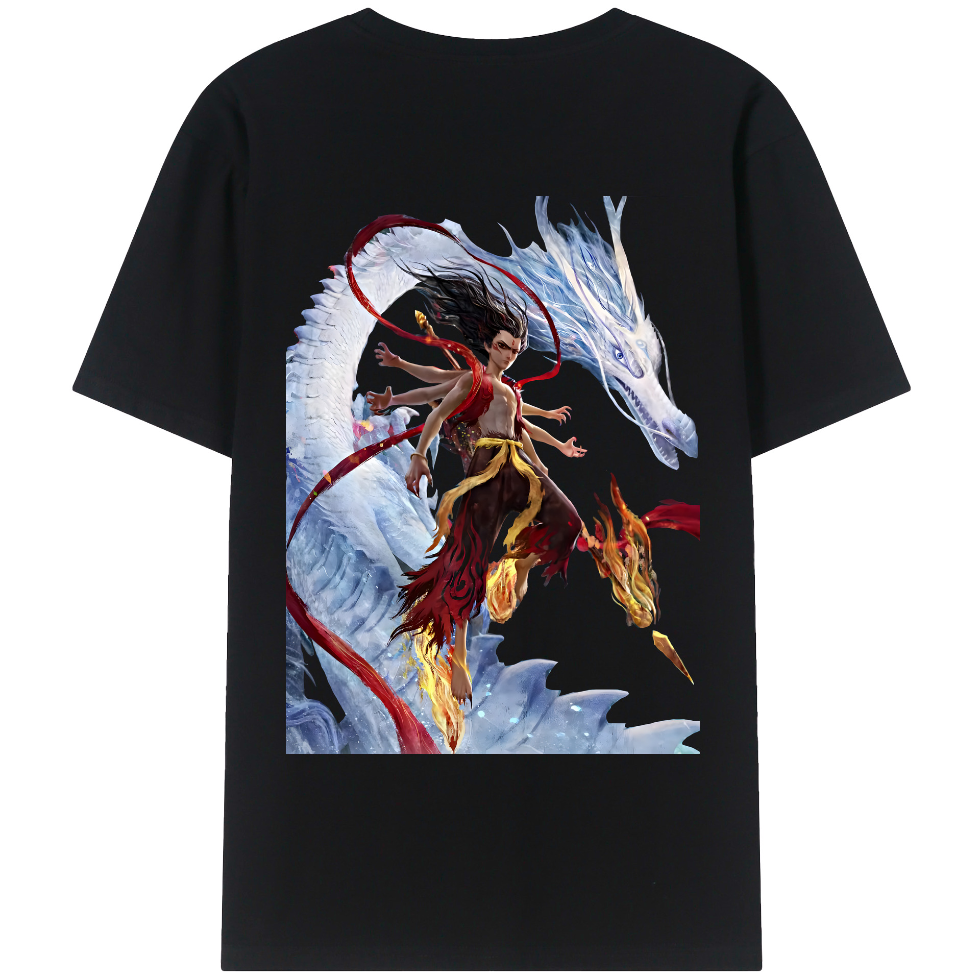 （画像用） Ne Zha 2 ナタ 魔童の大暴れ 綿100％ メンズ半袖Tシャツ（バックプリント） 通気性