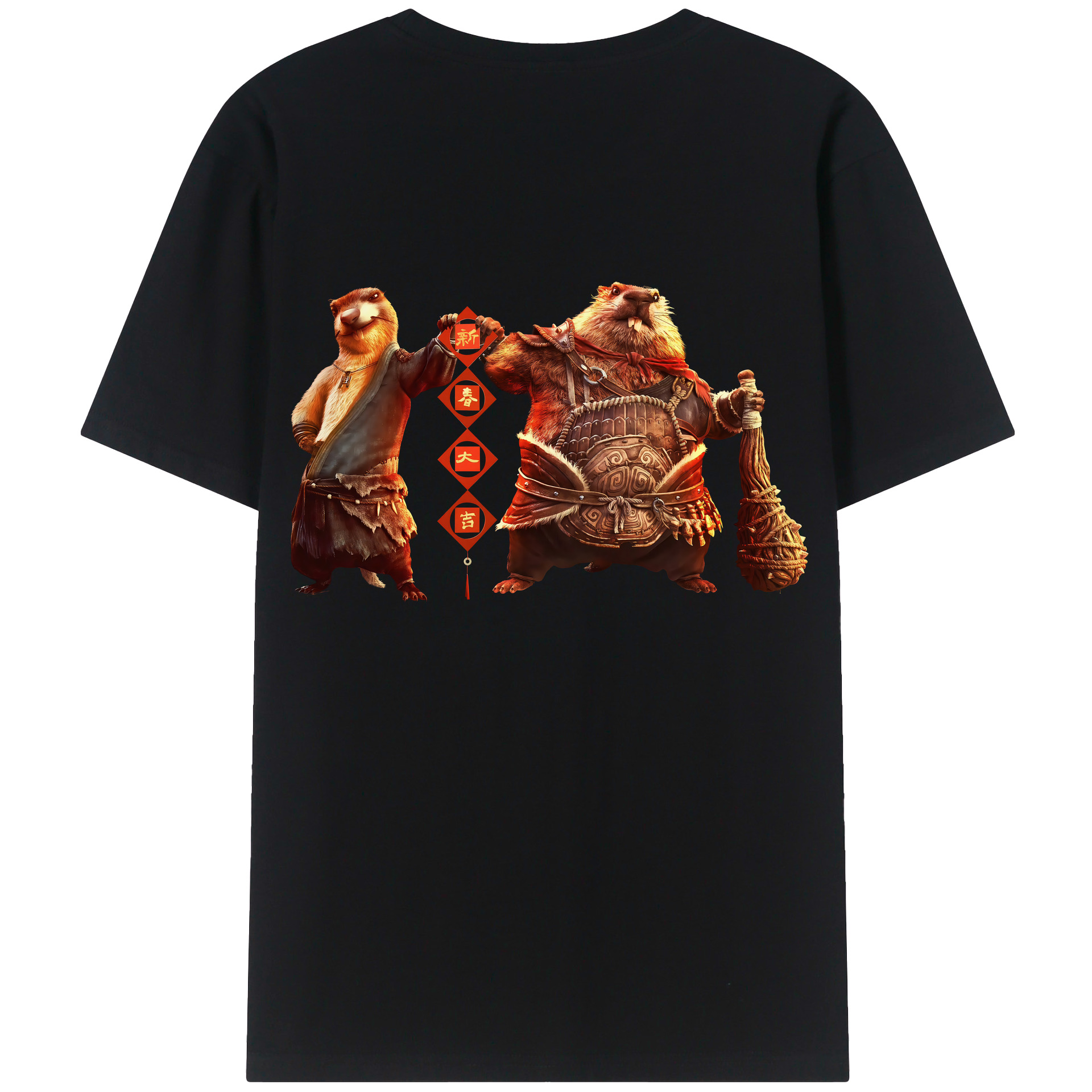 （画像用） Ne Zha 2 ナタ 魔童の大暴れ 綿100％ メンズ半袖Tシャツ（バックプリント） 通気性