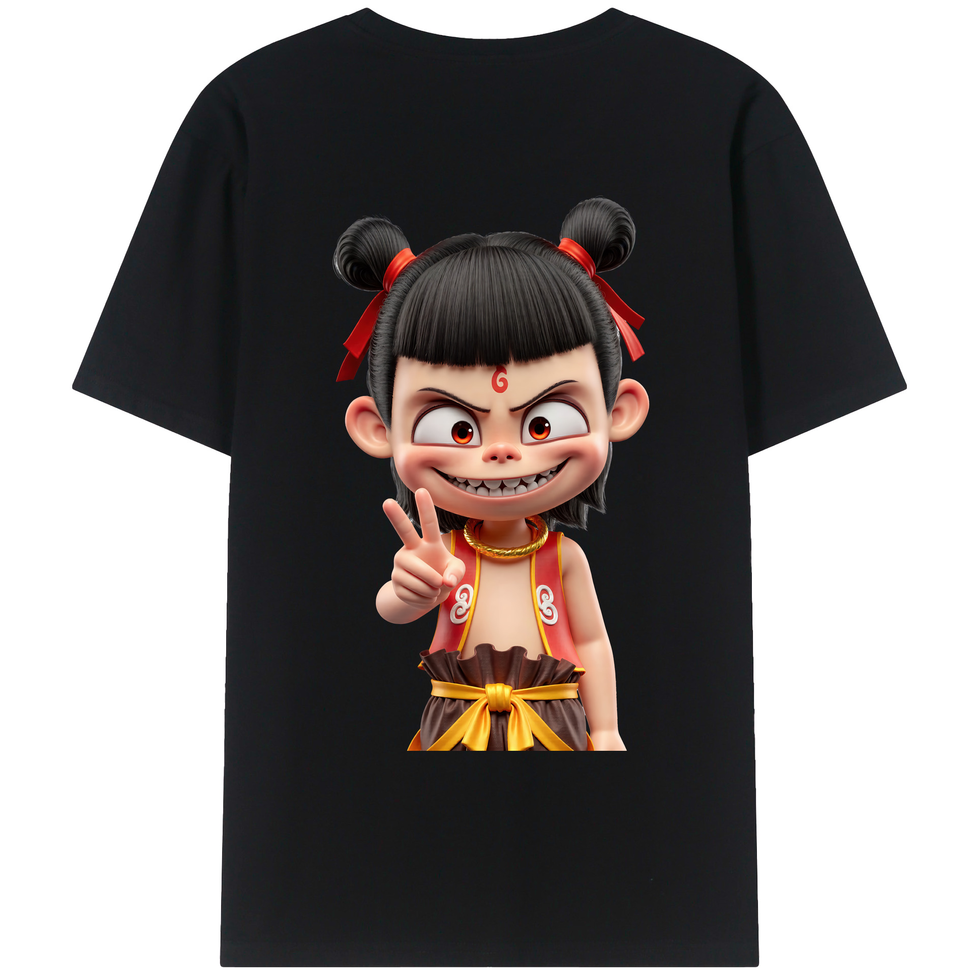 （画像用） Ne Zha 2 ナタ 魔童の大暴れ 綿100％ メンズ半袖Tシャツ（バックプリント） 通気性