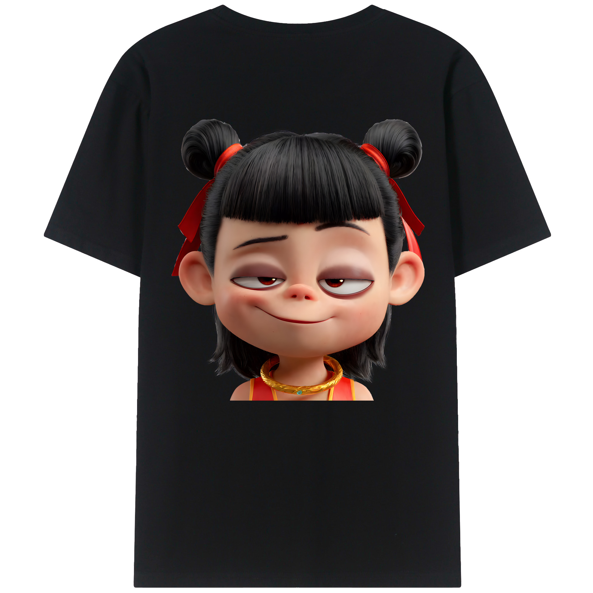 （画像用） Ne Zha 2 ナタ 魔童の大暴れ 綿100％ メンズ半袖Tシャツ（バックプリント） 通気性