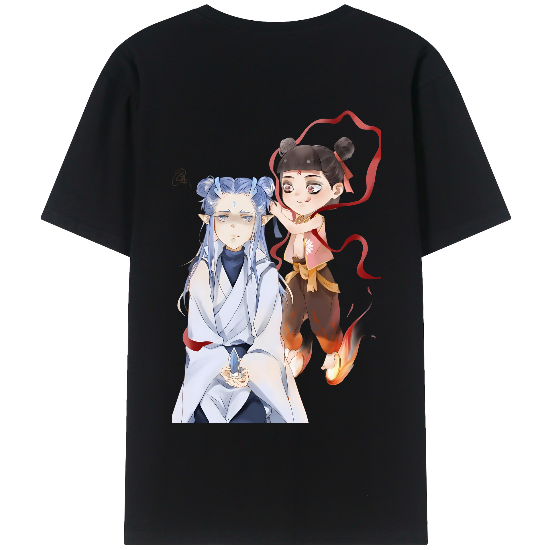 （画像用） Ne Zha 2 ナタ 魔童の大暴れ 綿100％ メンズ半袖Tシャツ（バックプリント） 通気性