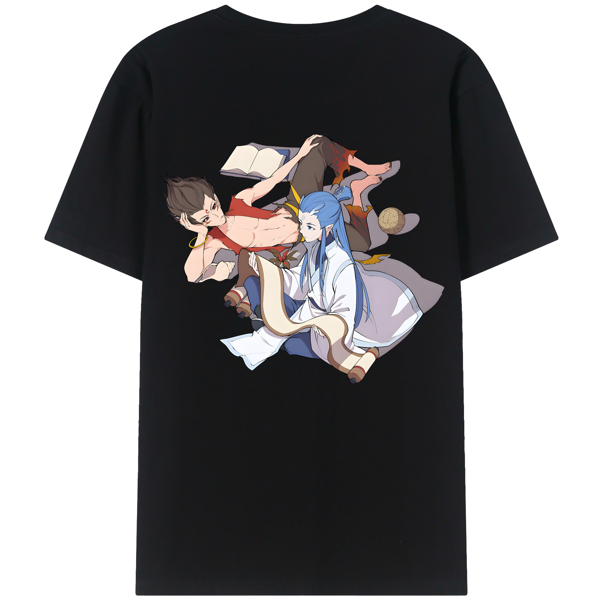 （画像用） Ne Zha 2 ナタ 魔童の大暴れ 綿100％ メンズ半袖Tシャツ（バックプリント） 通気性