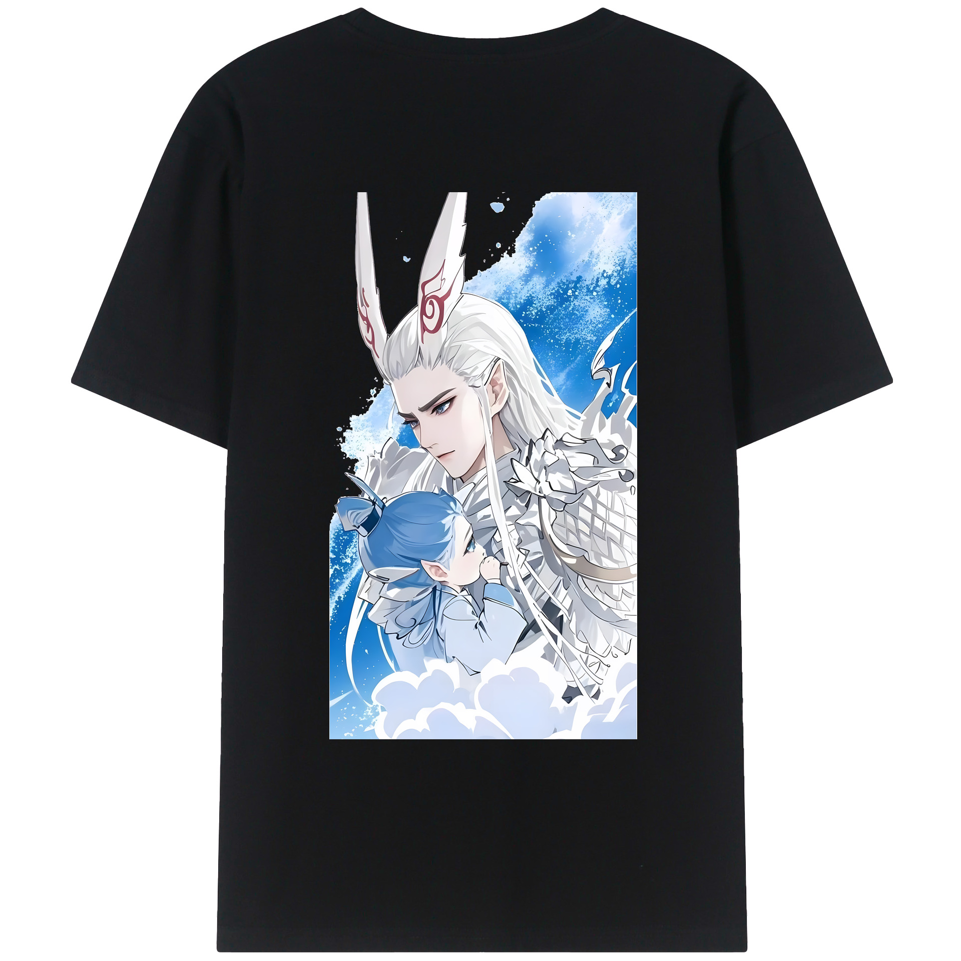 （画像用） Ne Zha 2 ナタ 魔童の大暴れ 綿100％ メンズ半袖Tシャツ（バックプリント） 通気性