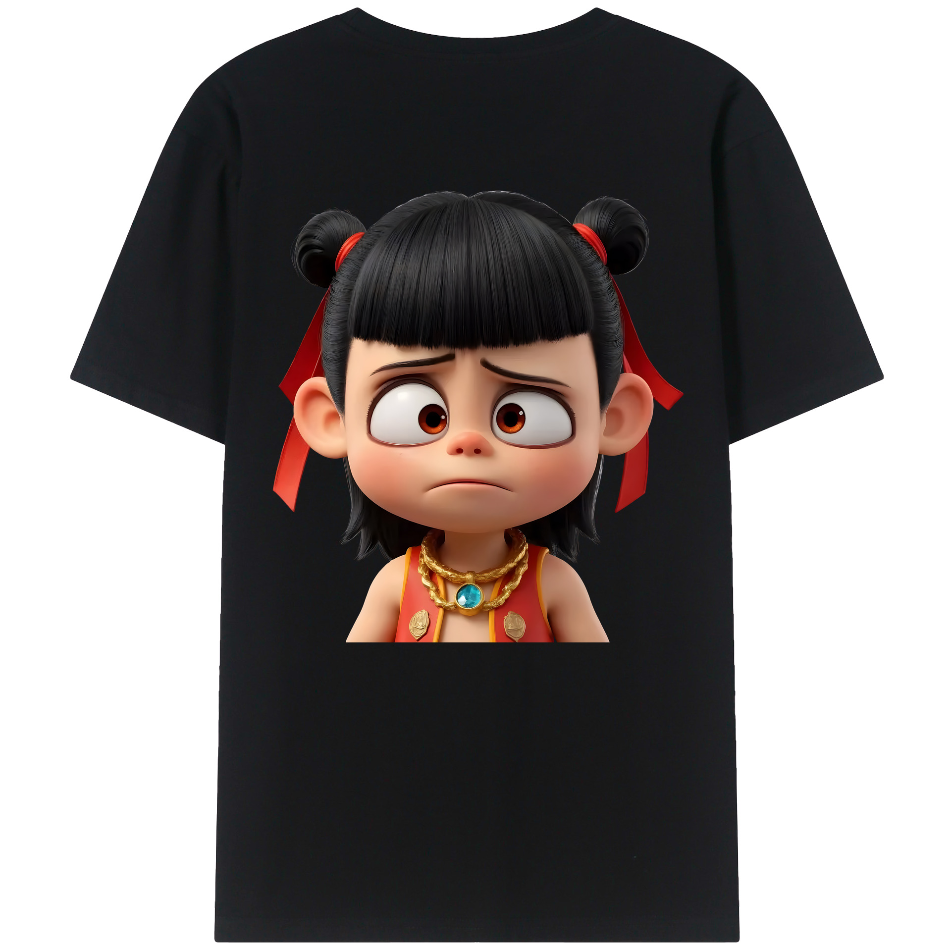 （画像用） Ne Zha 2 ナタ 魔童の大暴れ 綿100％ メンズ半袖Tシャツ（バックプリント） 通気性
