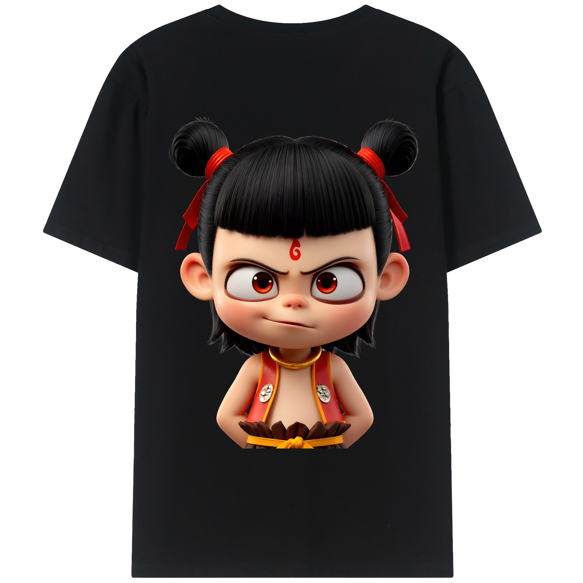 （画像用） Ne Zha 2 ナタ 魔童の大暴れ 綿100％ メンズ半袖Tシャツ（バックプリント） 通気性