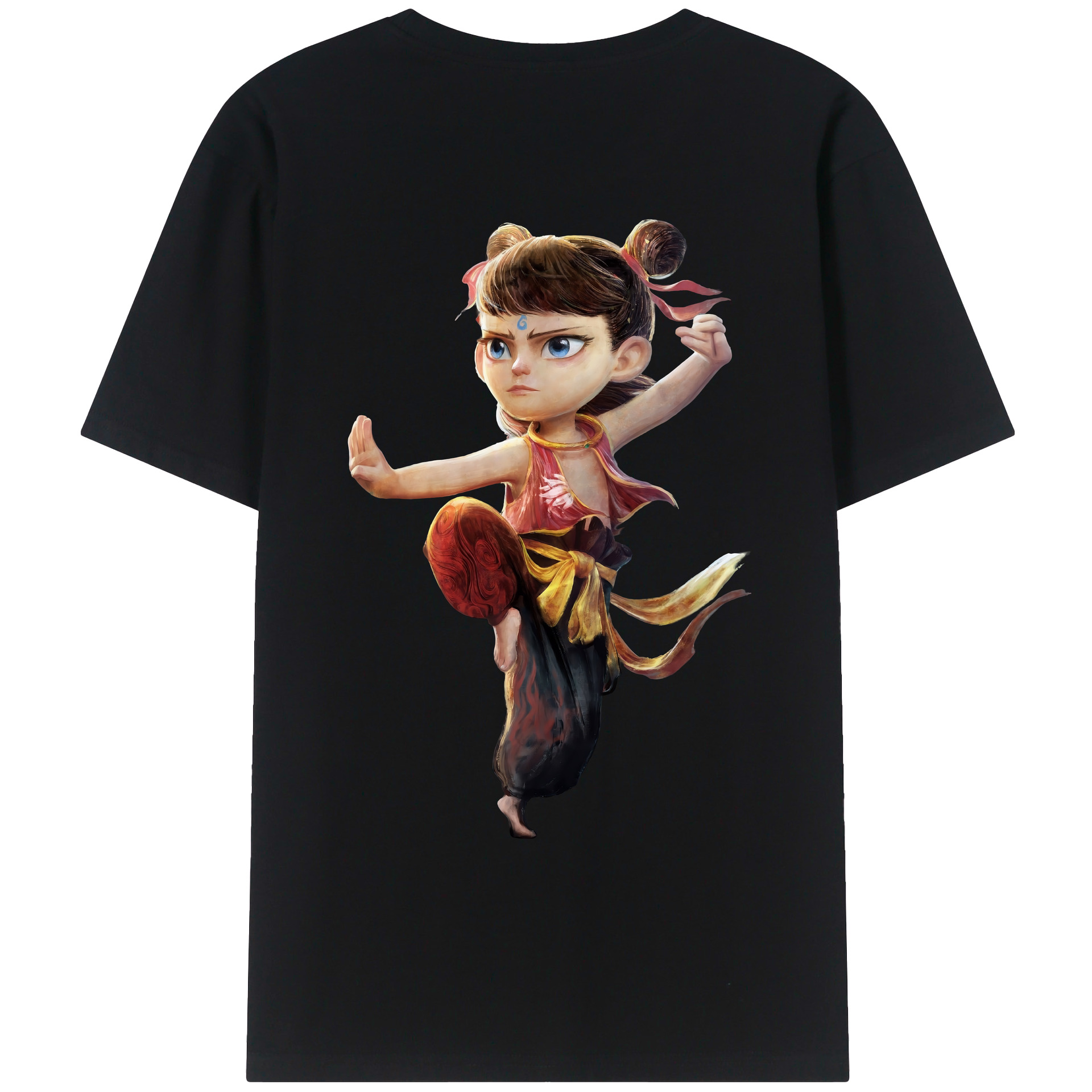 （画像用） Ne Zha 2 ナタ 魔童の大暴れ 綿100％ メンズ半袖Tシャツ（バックプリント） 通気性