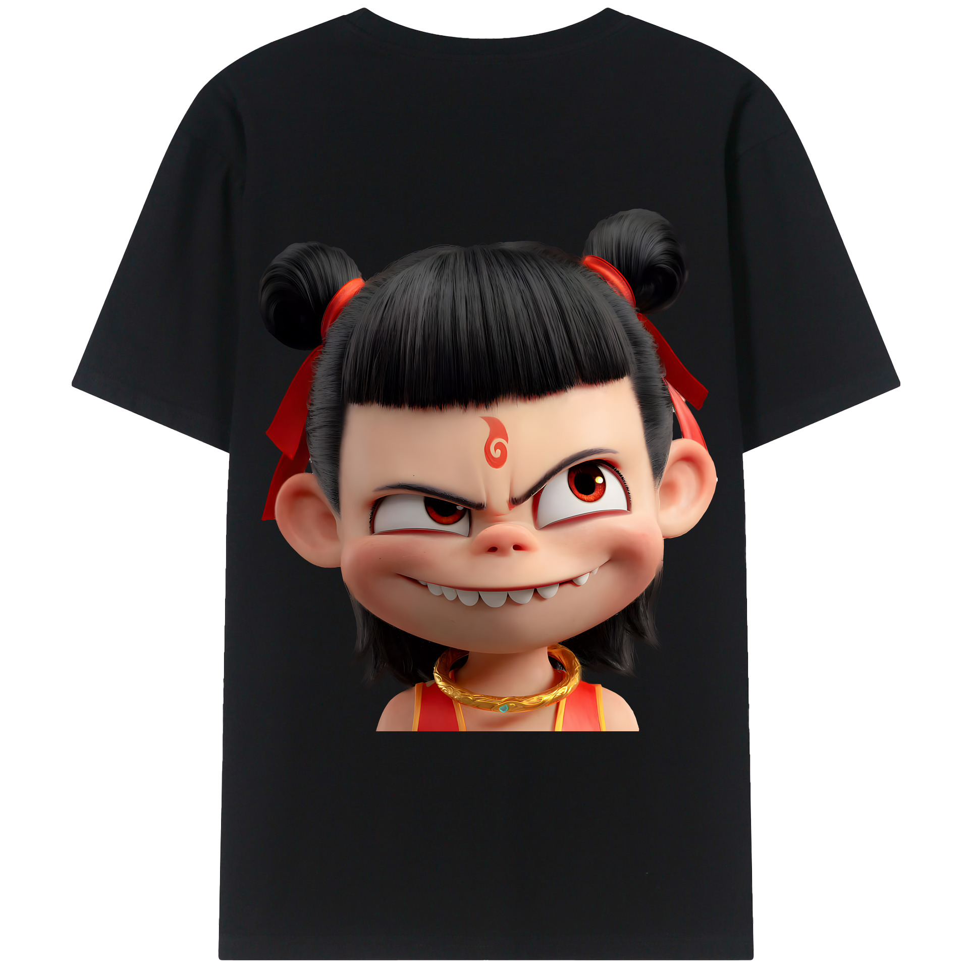 （画像用） Ne Zha 2 ナタ 魔童の大暴れ 綿100％ メンズ半袖Tシャツ（バックプリント） 通気性