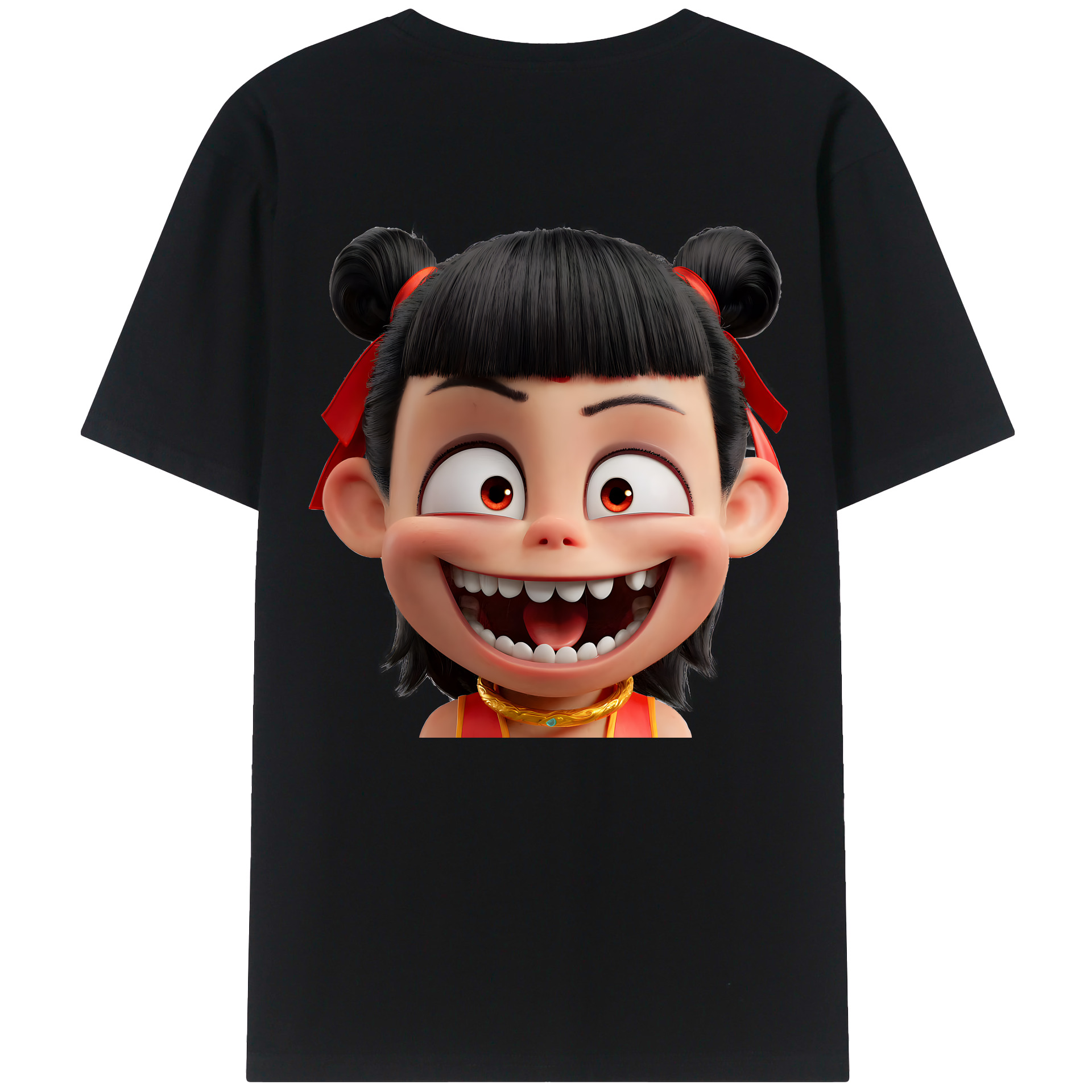 （画像用） Ne Zha 2 ナタ 魔童の大暴れ 綿100％ メンズ半袖Tシャツ（バックプリント） 通気性