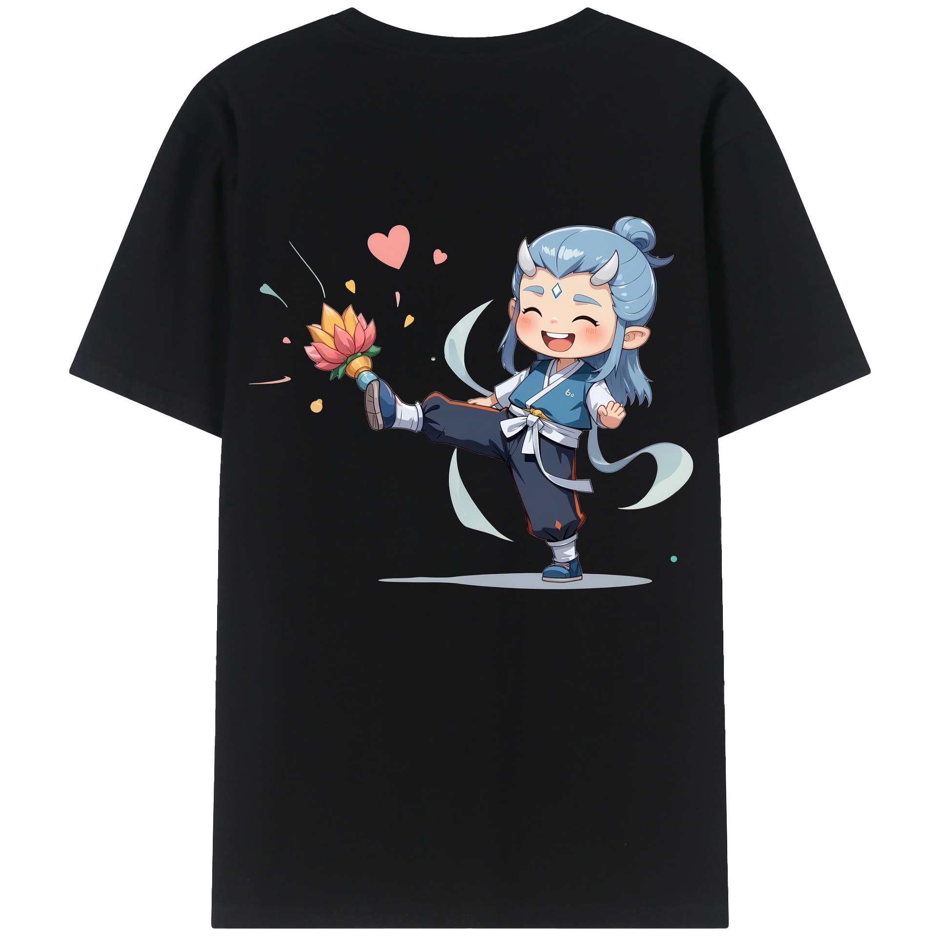 （画像用） Ne Zha 2 ナタ 魔童の大暴れ 綿100％ メンズ半袖Tシャツ（バックプリント） 通気性