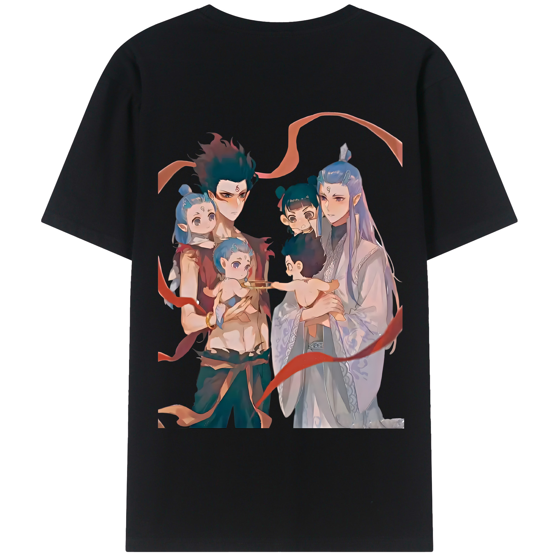（画像用） Ne Zha 2 ナタ 魔童の大暴れ 綿100％ メンズ半袖Tシャツ（バックプリント） 通気性