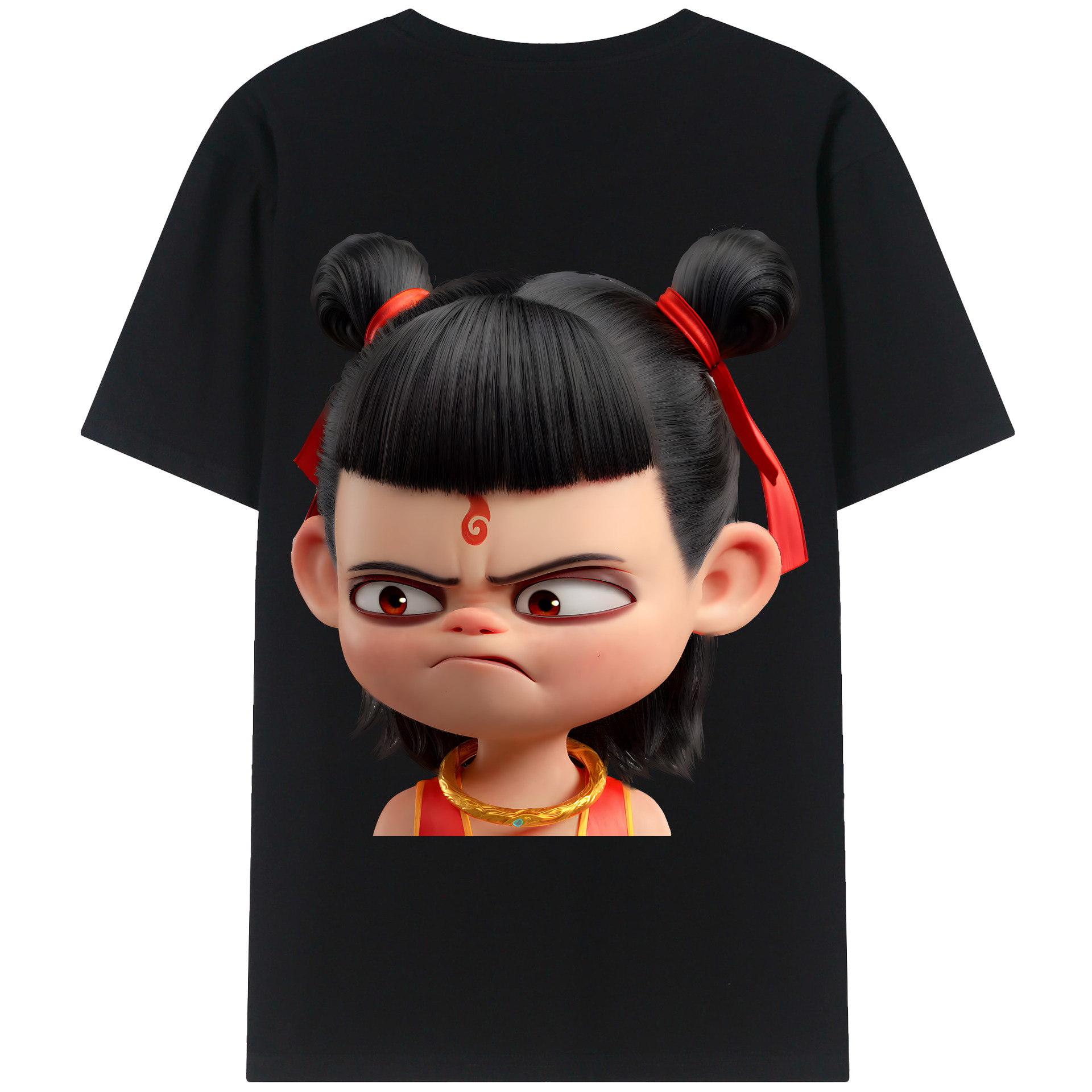 （画像用） Ne Zha 2 ナタ 魔童の大暴れ 綿100％ メンズ半袖Tシャツ（バックプリント） 通気性