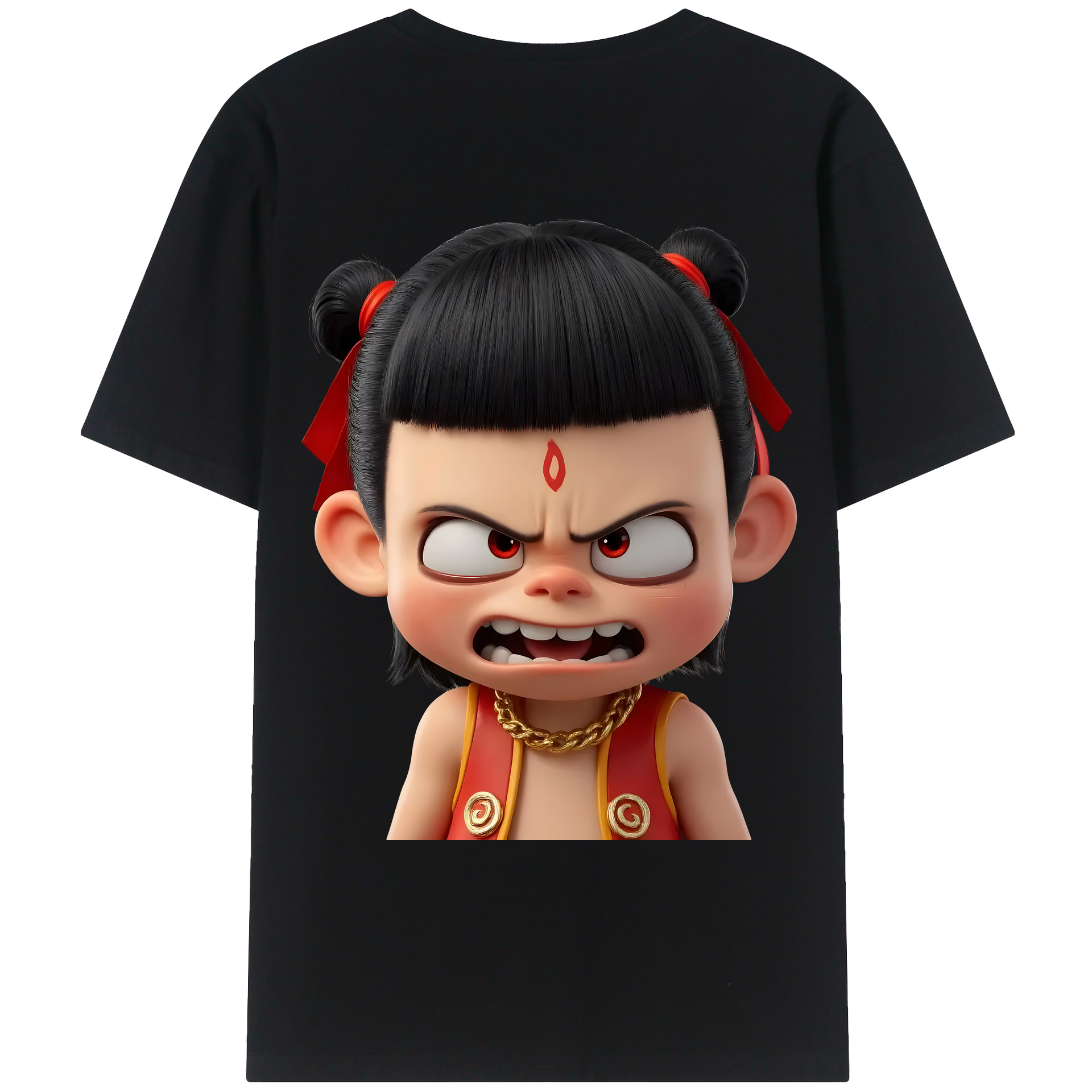 （画像用） Ne Zha 2 ナタ 魔童の大暴れ 綿100％ メンズ半袖Tシャツ（バックプリント） 通気性