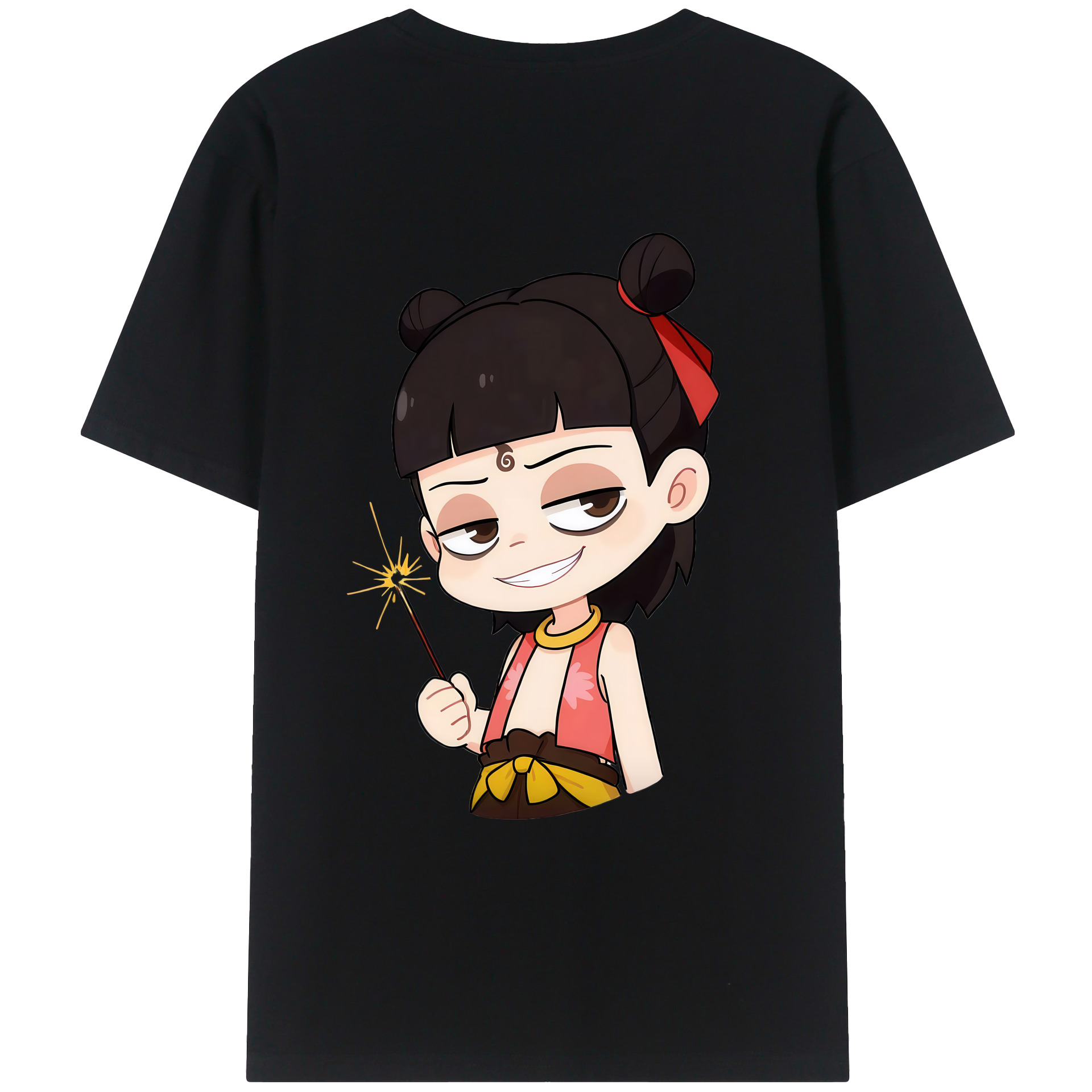 （画像用） Ne Zha 2 ナタ 魔童の大暴れ 綿100％ メンズ半袖Tシャツ（バックプリント） 通気性
