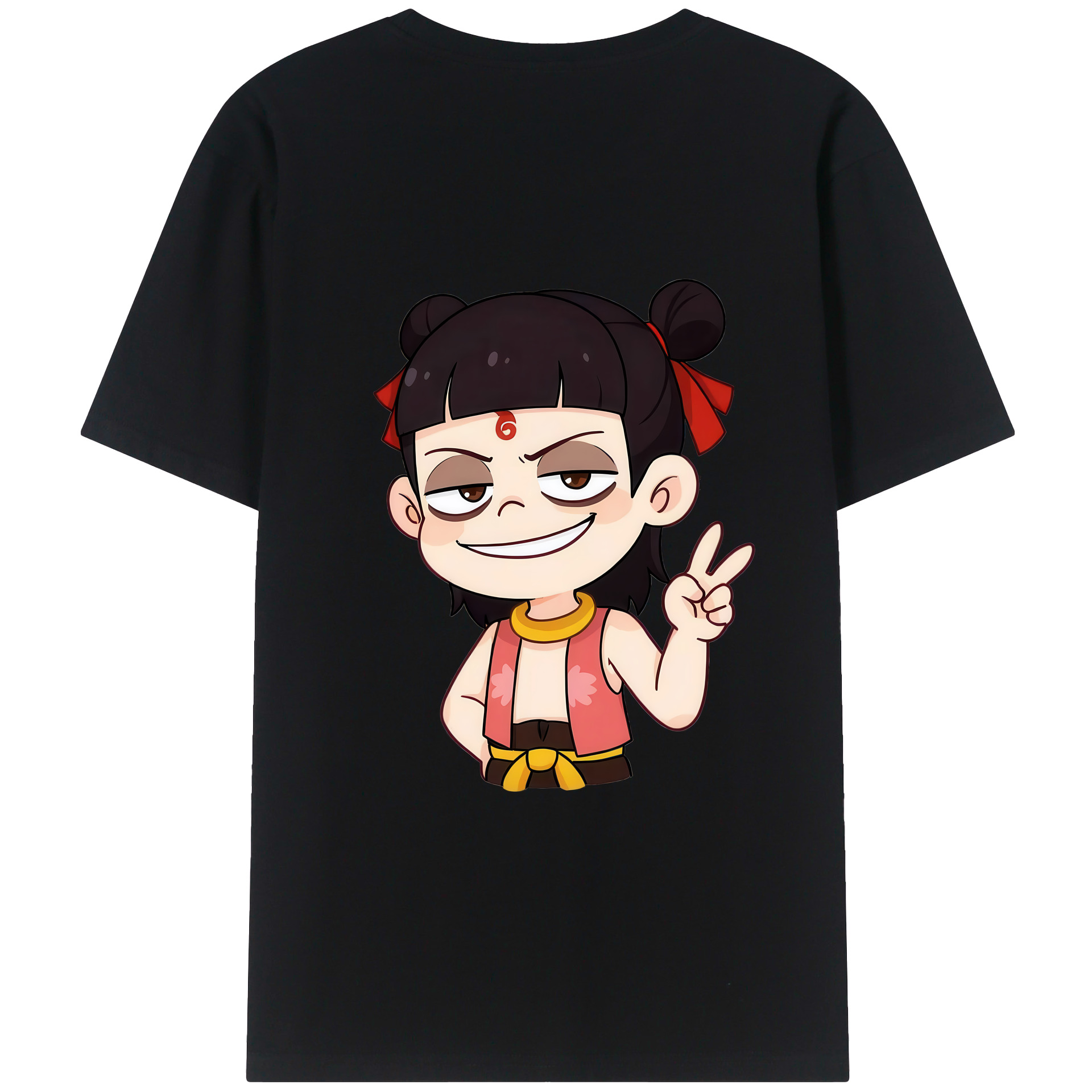 （画像用） Ne Zha 2 ナタ 魔童の大暴れ 綿100％ メンズ半袖Tシャツ（バックプリント） 通気性