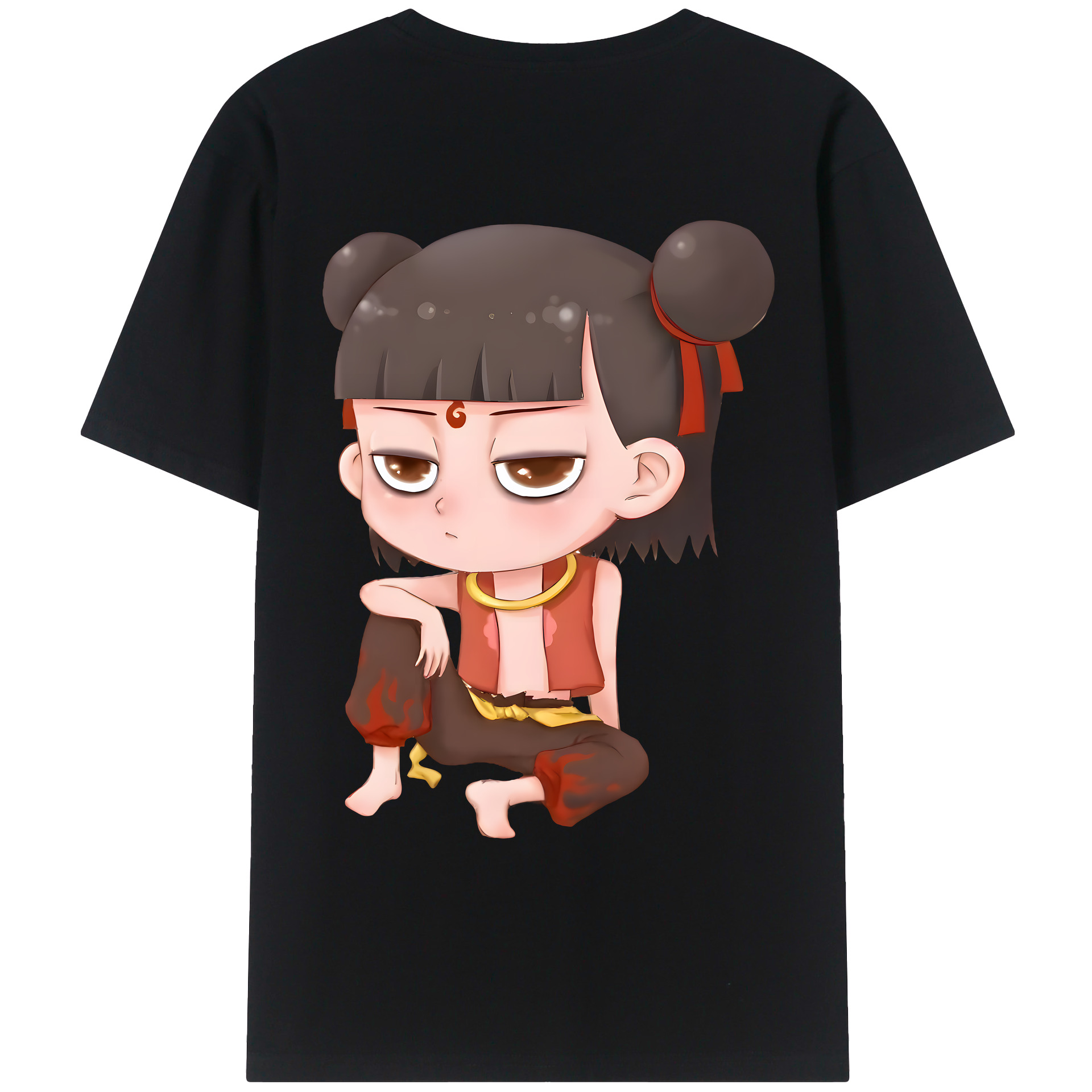 （画像用） Ne Zha 2 ナタ 魔童の大暴れ 綿100％ メンズ半袖Tシャツ（バックプリント） 通気性