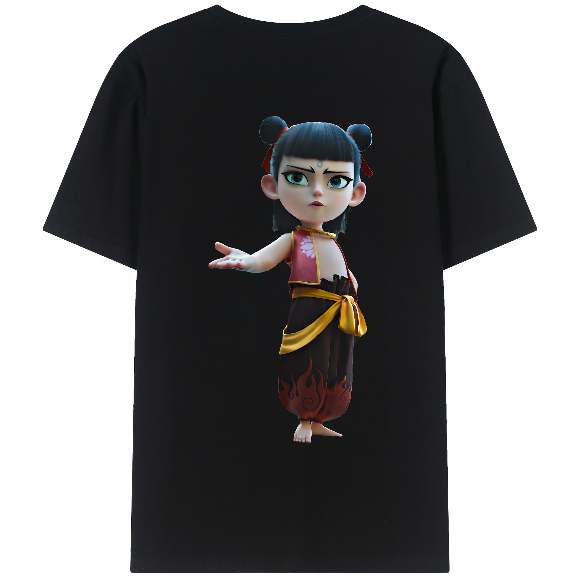 （画像用） Ne Zha 2 ナタ 魔童の大暴れ 綿100％ メンズ半袖Tシャツ（バックプリント） 通気性