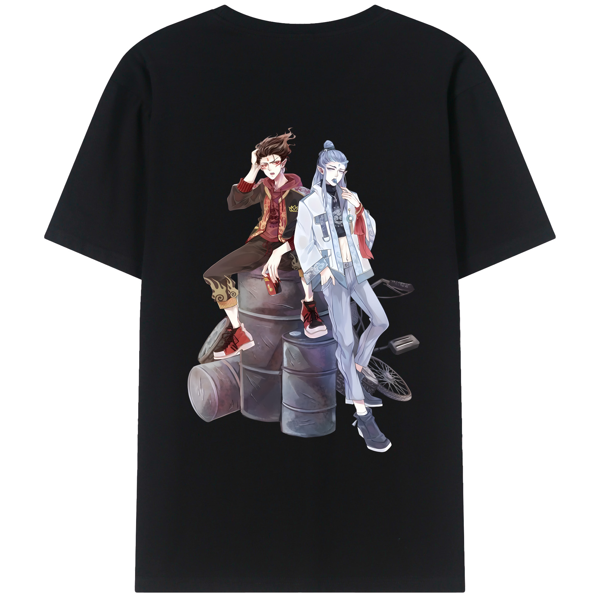 （画像用） Ne Zha 2 ナタ 魔童の大暴れ 綿100％ メンズ半袖Tシャツ（バックプリント） 通気性
