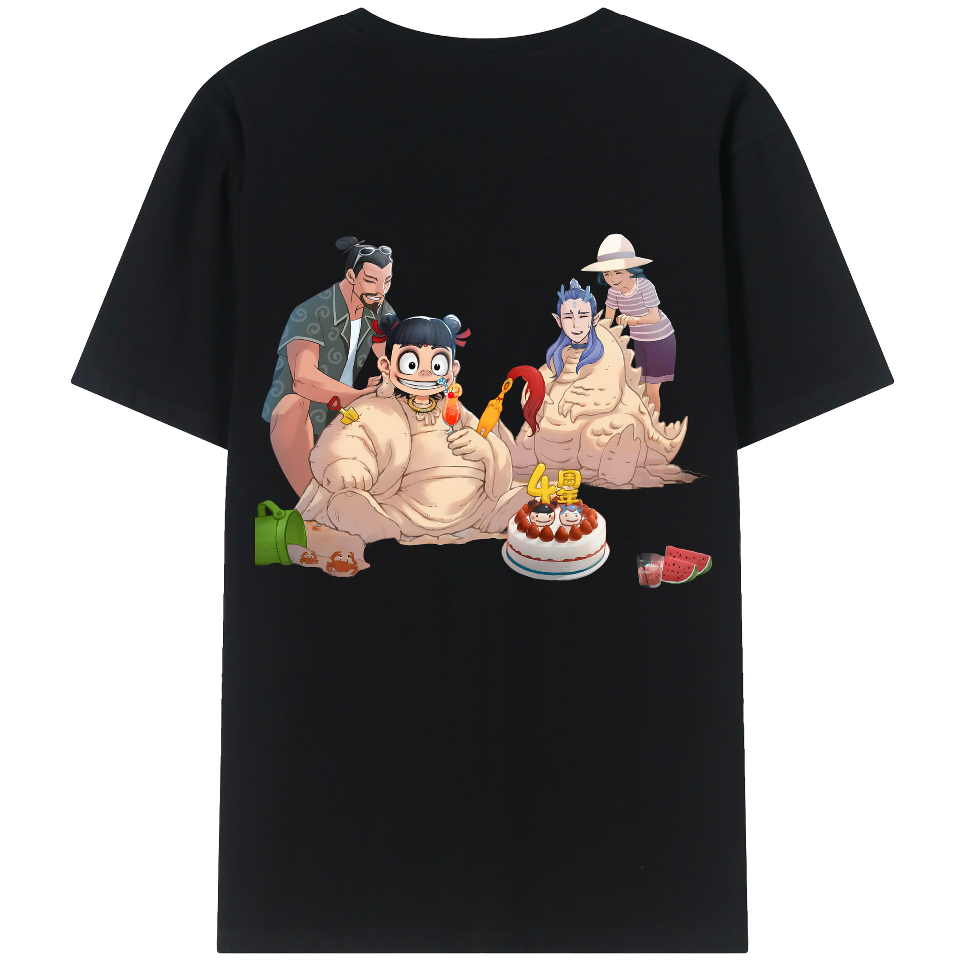 （画像用） Ne Zha 2 ナタ 魔童の大暴れ 綿100％ メンズ半袖Tシャツ（バックプリント） 通気性