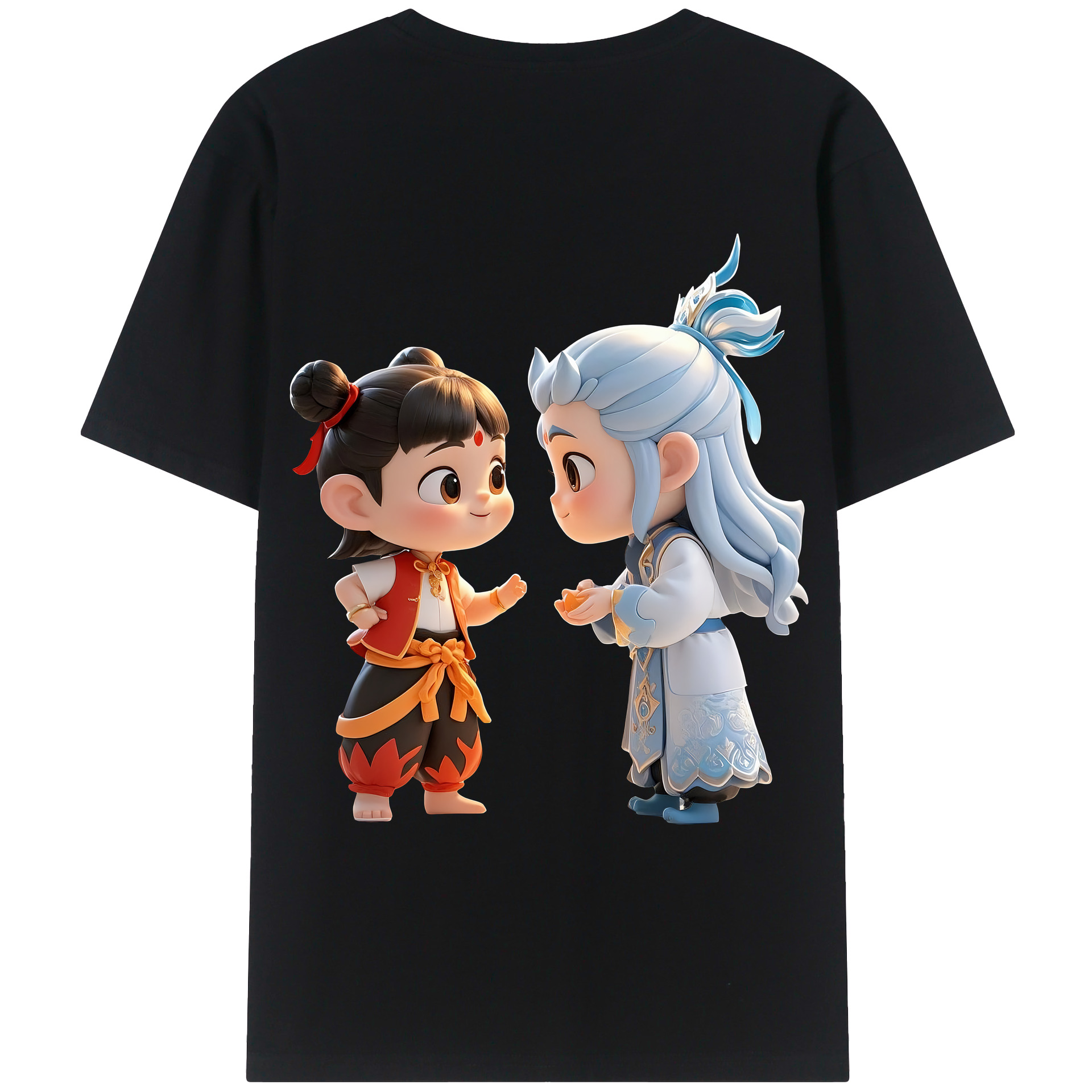 （画像用） Ne Zha 2 ナタ 魔童の大暴れ 綿100％ メンズ半袖Tシャツ（バックプリント） 通気性