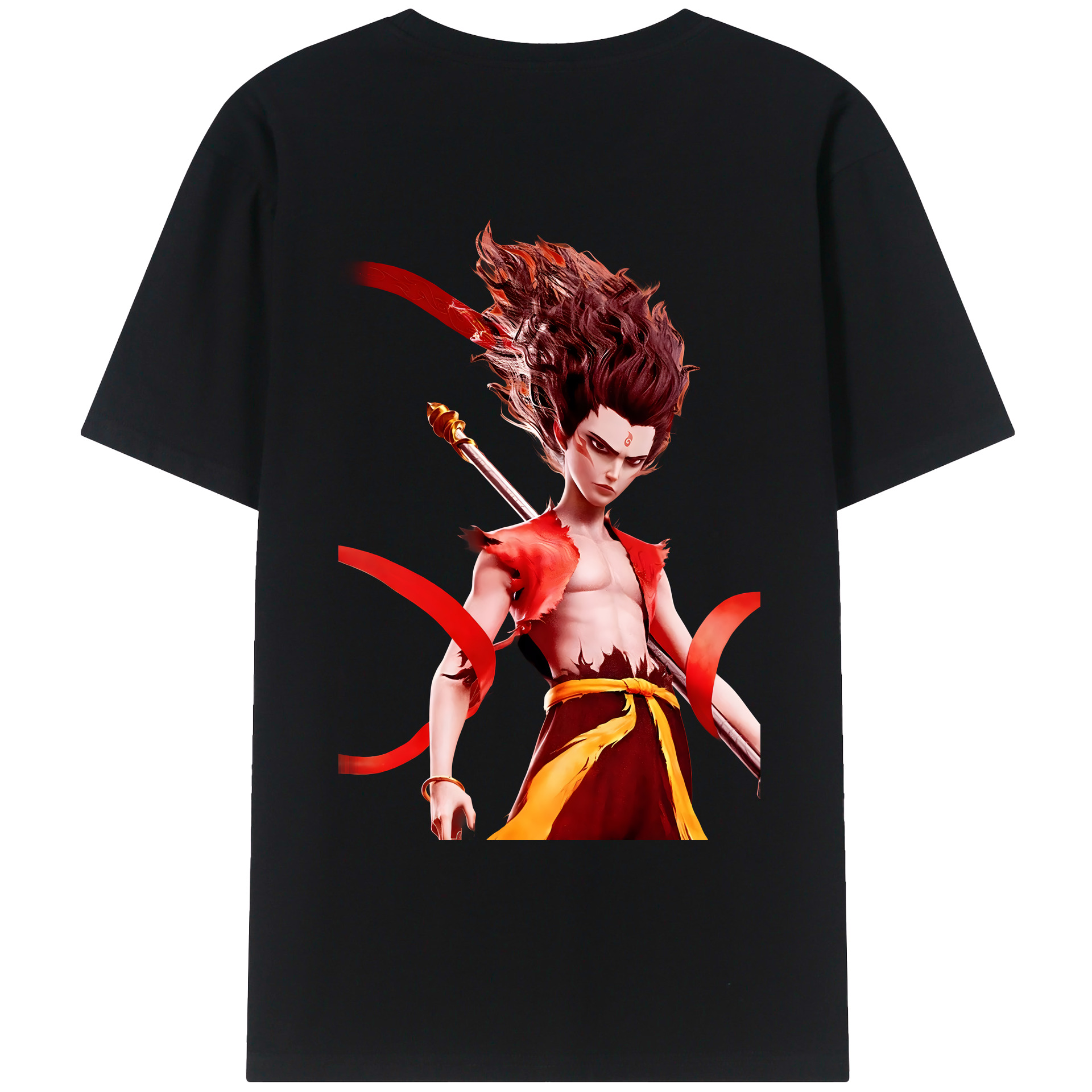（画像用） Ne Zha 2 ナタ 魔童の大暴れ 綿100％ メンズ半袖Tシャツ（バックプリント） 通気性