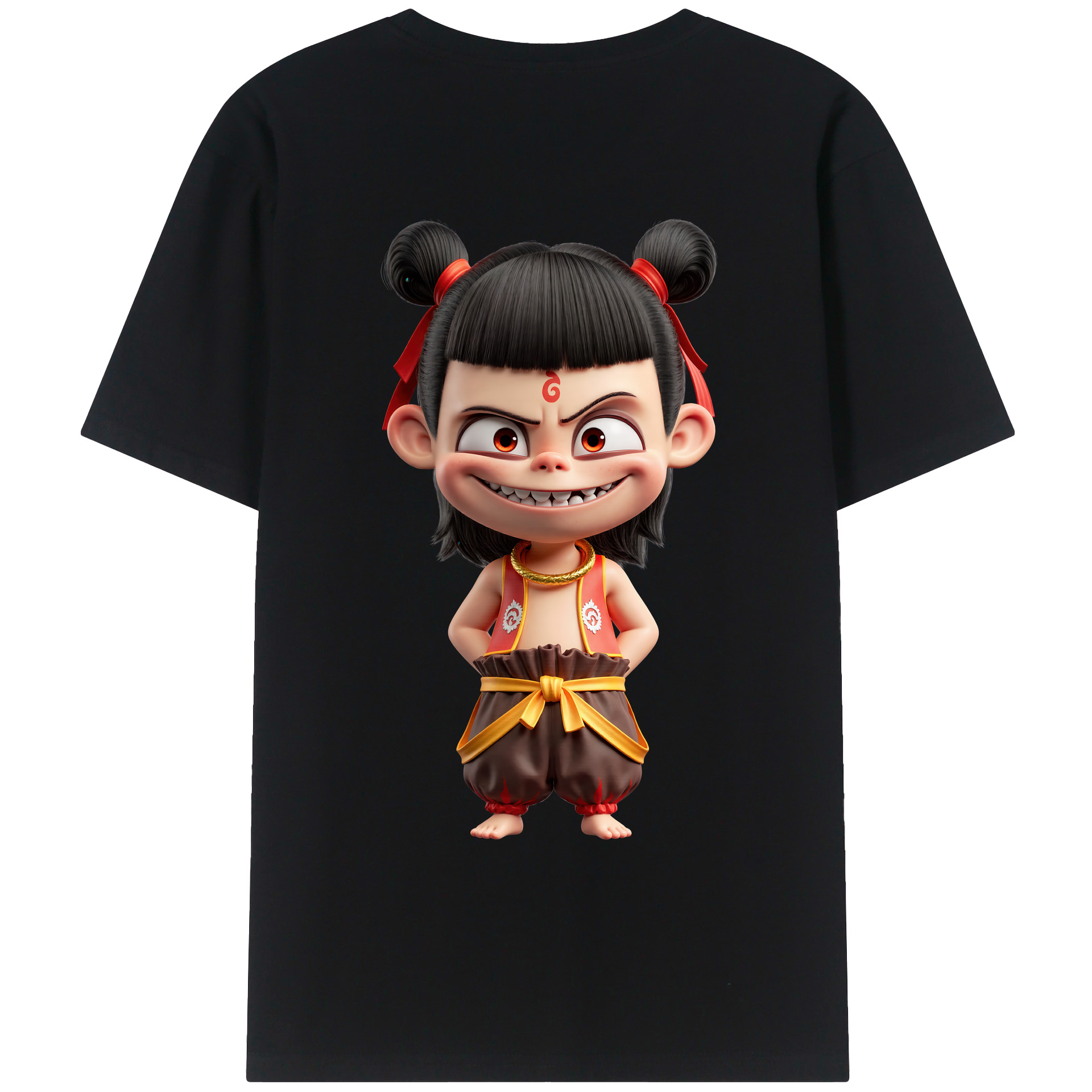 （画像用） Ne Zha 2 ナタ 魔童の大暴れ 綿100％ メンズ半袖Tシャツ（バックプリント） 通気性