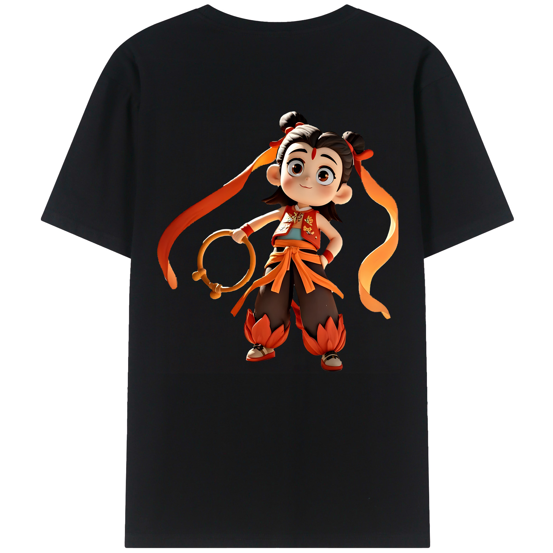 （画像用） Ne Zha 2 ナタ 魔童の大暴れ 綿100％ メンズ半袖Tシャツ（バックプリント） 通気性