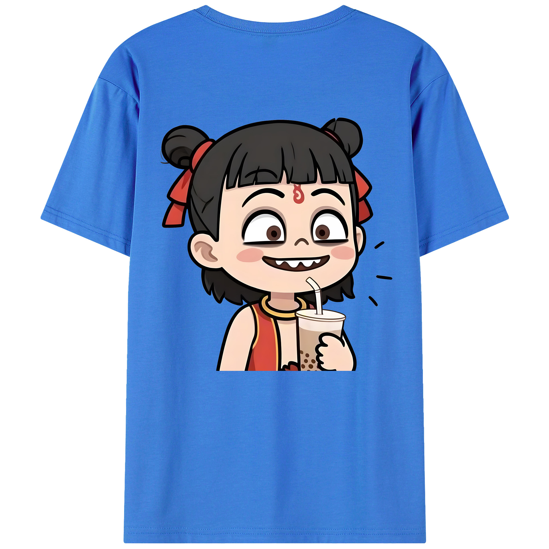 （画像用） Ne Zha 2 ナタ 魔童の大暴れ 綿100％ メンズ半袖Tシャツ（バックプリント） 通気性
