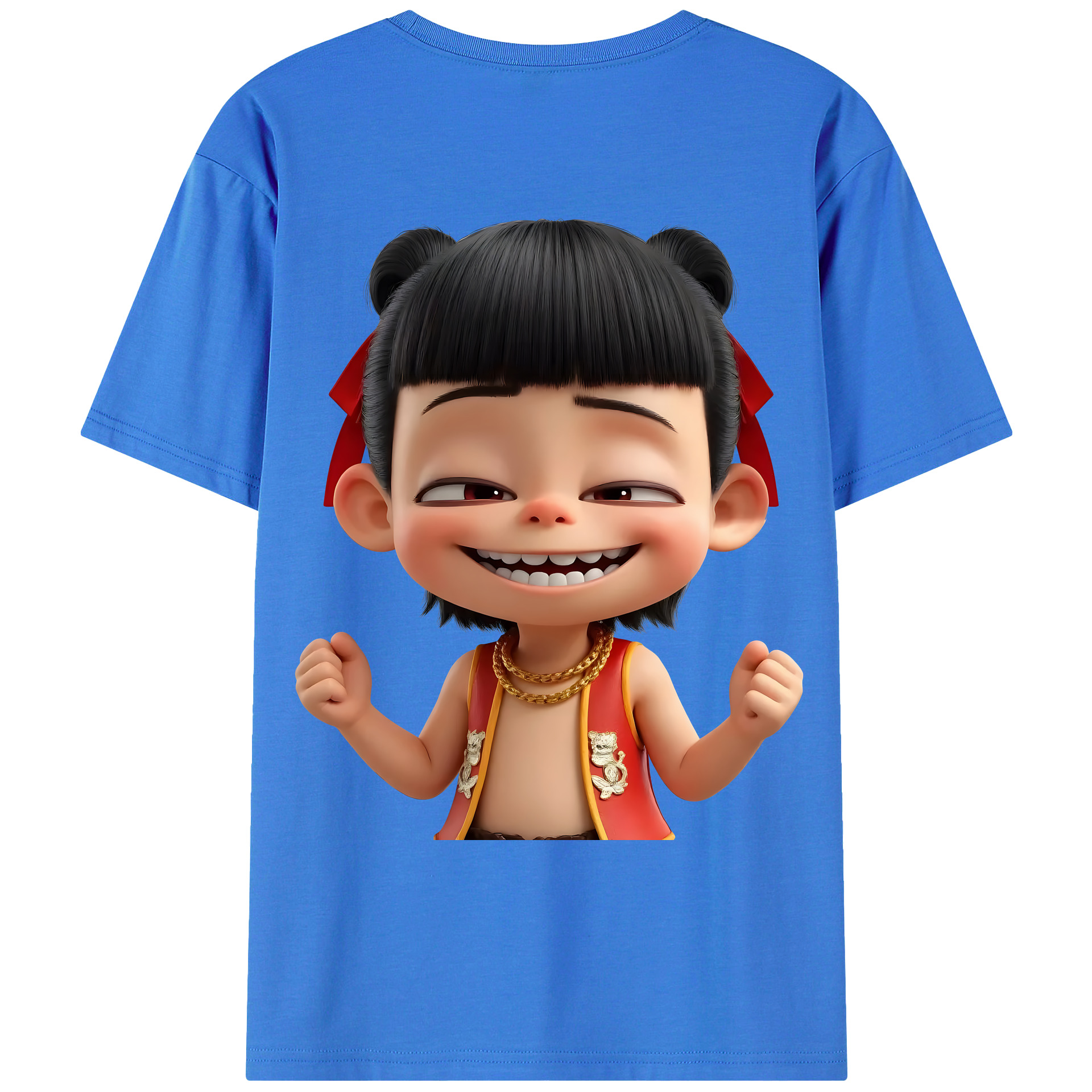 （画像用） Ne Zha 2 ナタ 魔童の大暴れ 綿100％ メンズ半袖Tシャツ（バックプリント） 通気性