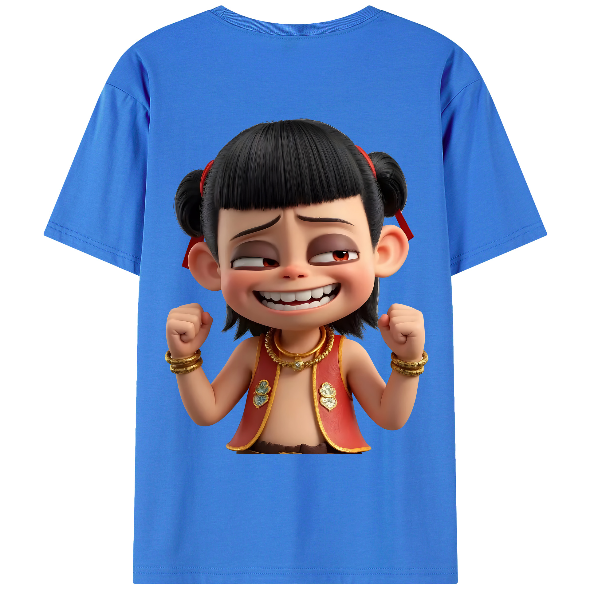 （画像用） Ne Zha 2 ナタ 魔童の大暴れ 綿100％ メンズ半袖Tシャツ（バックプリント） 通気性