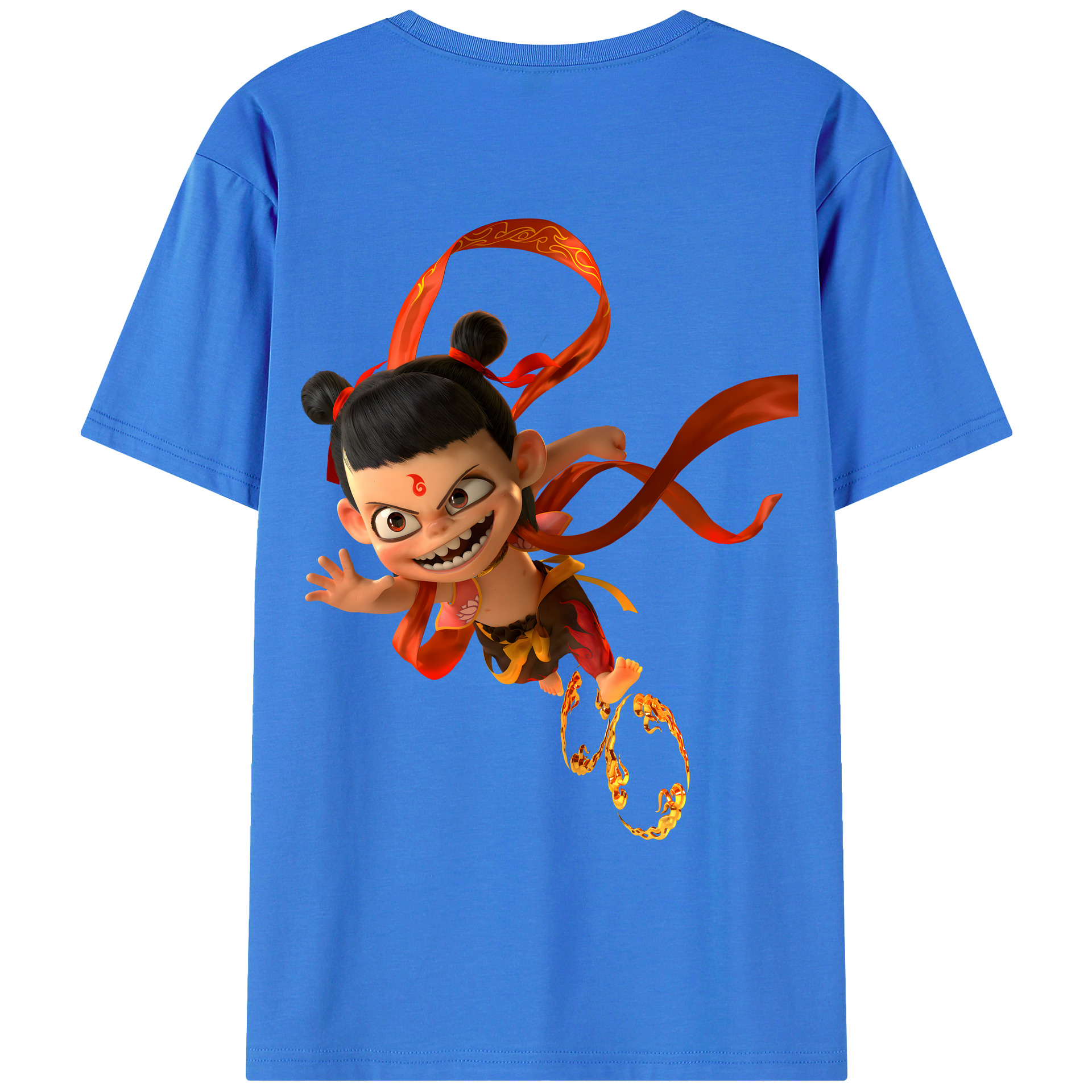 （画像用） Ne Zha 2 ナタ 魔童の大暴れ 綿100％ メンズ半袖Tシャツ（バックプリント） 通気性