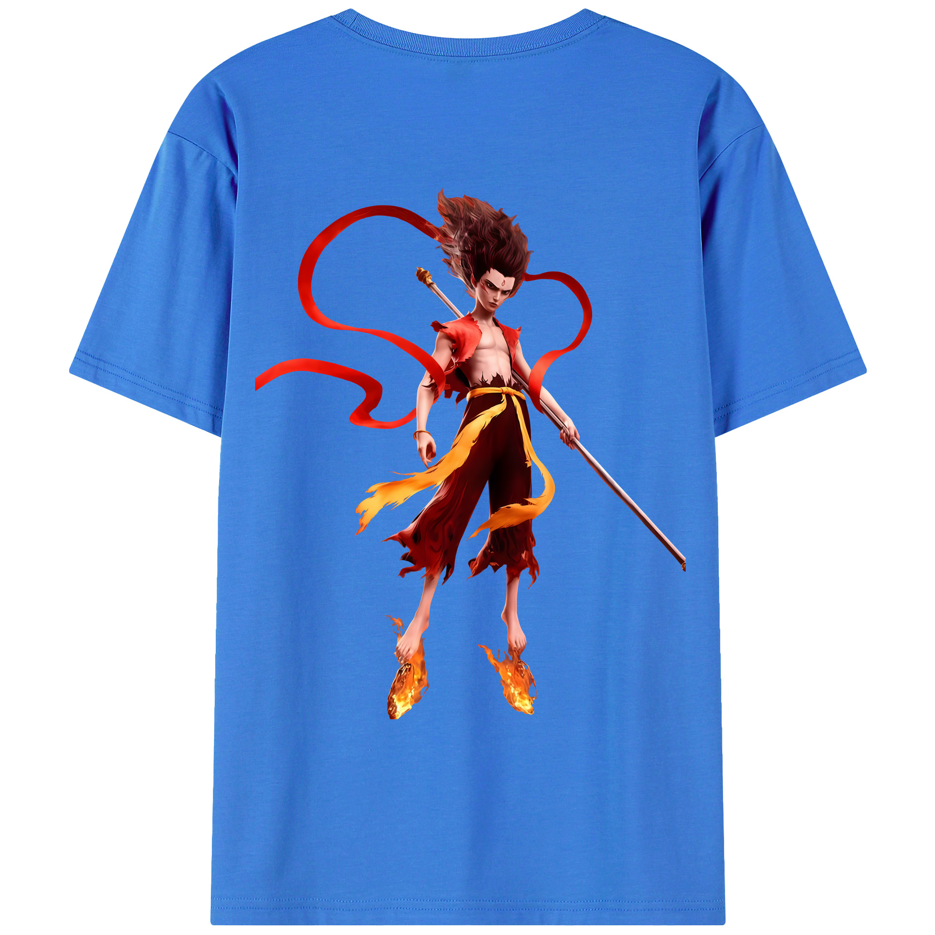 （画像用） Ne Zha 2 ナタ 魔童の大暴れ 綿100％ メンズ半袖Tシャツ（バックプリント） 通気性
