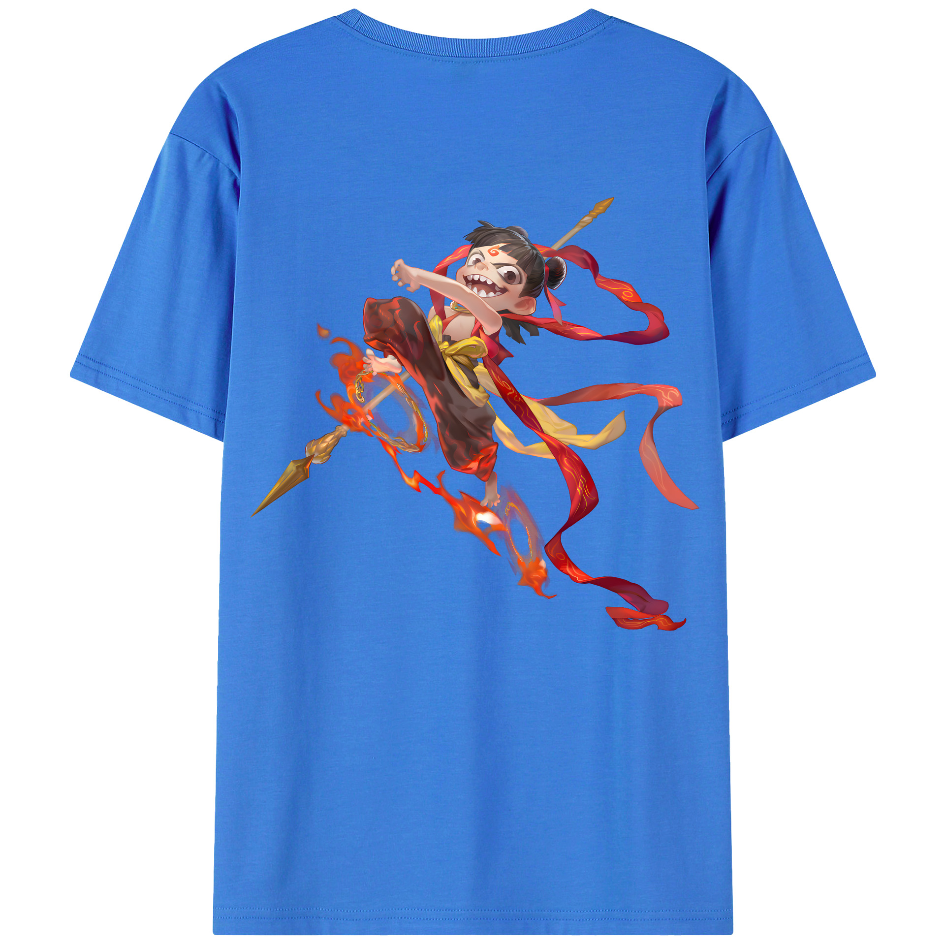 （画像用） Ne Zha 2 ナタ 魔童の大暴れ 綿100％ メンズ半袖Tシャツ（バックプリント） 通気性