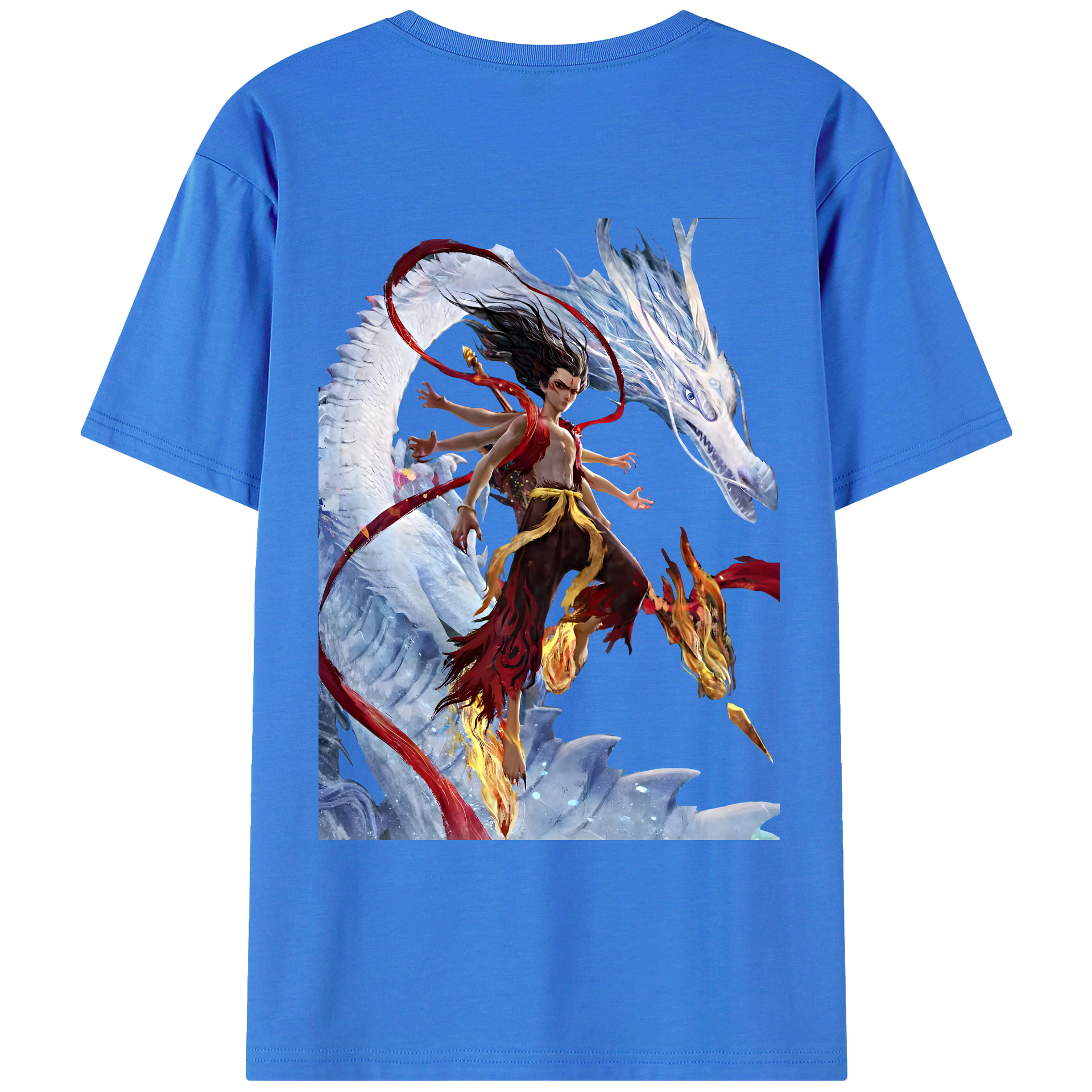 （画像用） Ne Zha 2 ナタ 魔童の大暴れ 綿100％ メンズ半袖Tシャツ（バックプリント） 通気性
