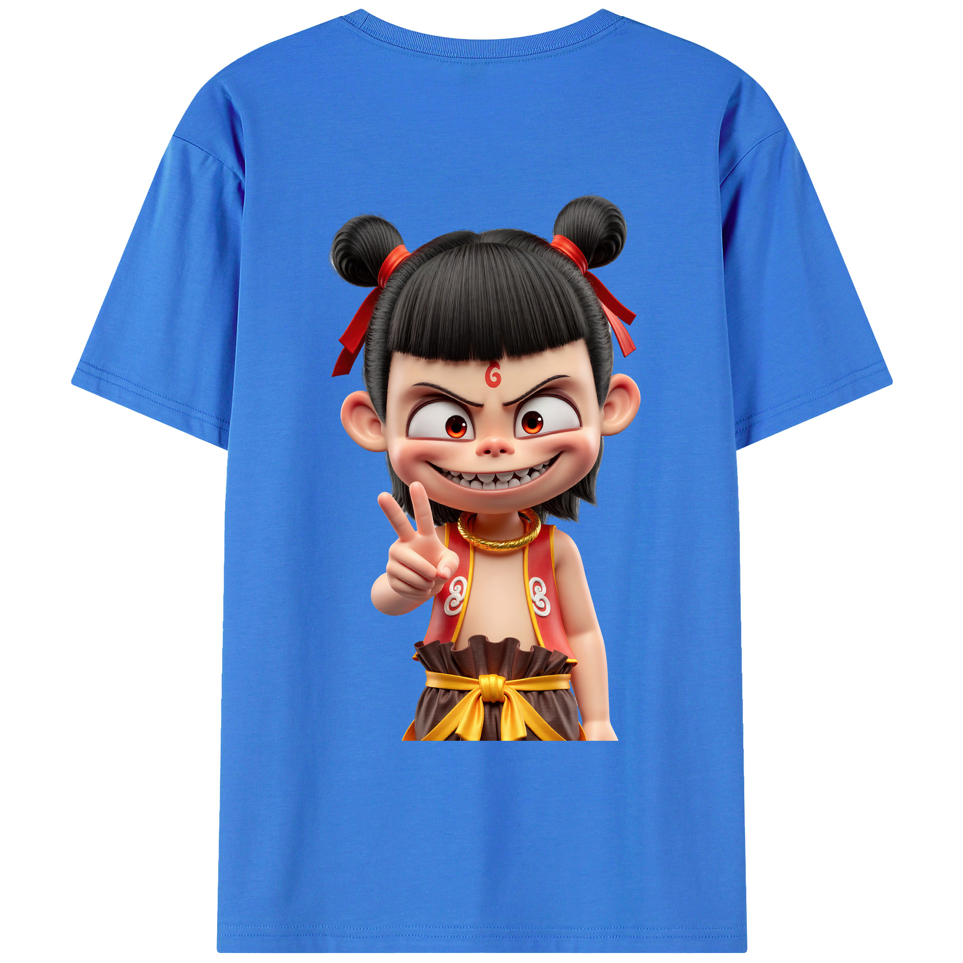 （画像用） Ne Zha 2 ナタ 魔童の大暴れ 綿100％ メンズ半袖Tシャツ（バックプリント） 通気性