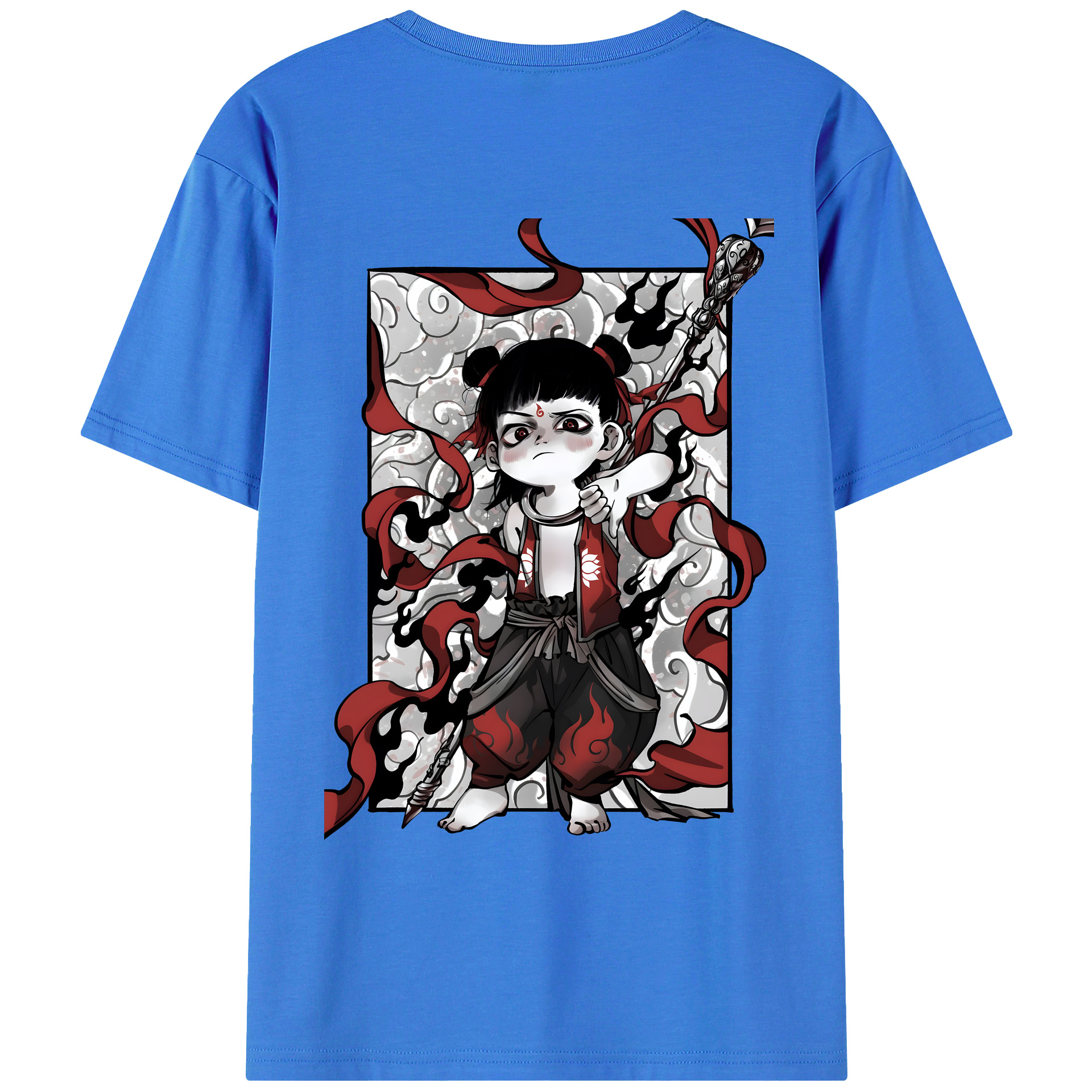 （画像用） Ne Zha 2 ナタ 魔童の大暴れ 綿100％ メンズ半袖Tシャツ（バックプリント） 通気性