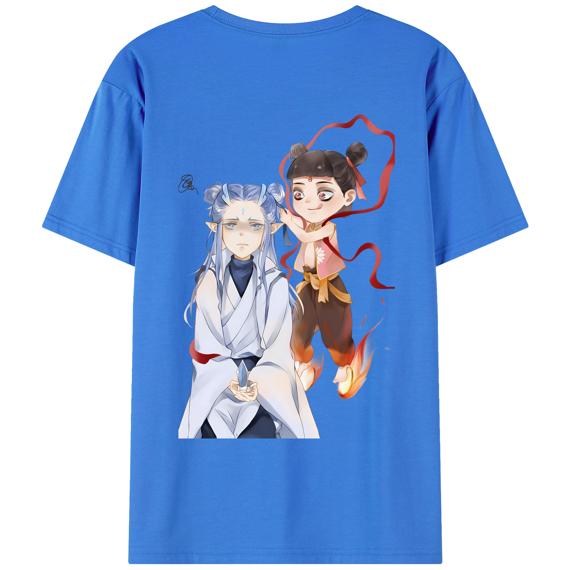 （画像用） Ne Zha 2 ナタ 魔童の大暴れ 綿100％ メンズ半袖Tシャツ（バックプリント） 通気性