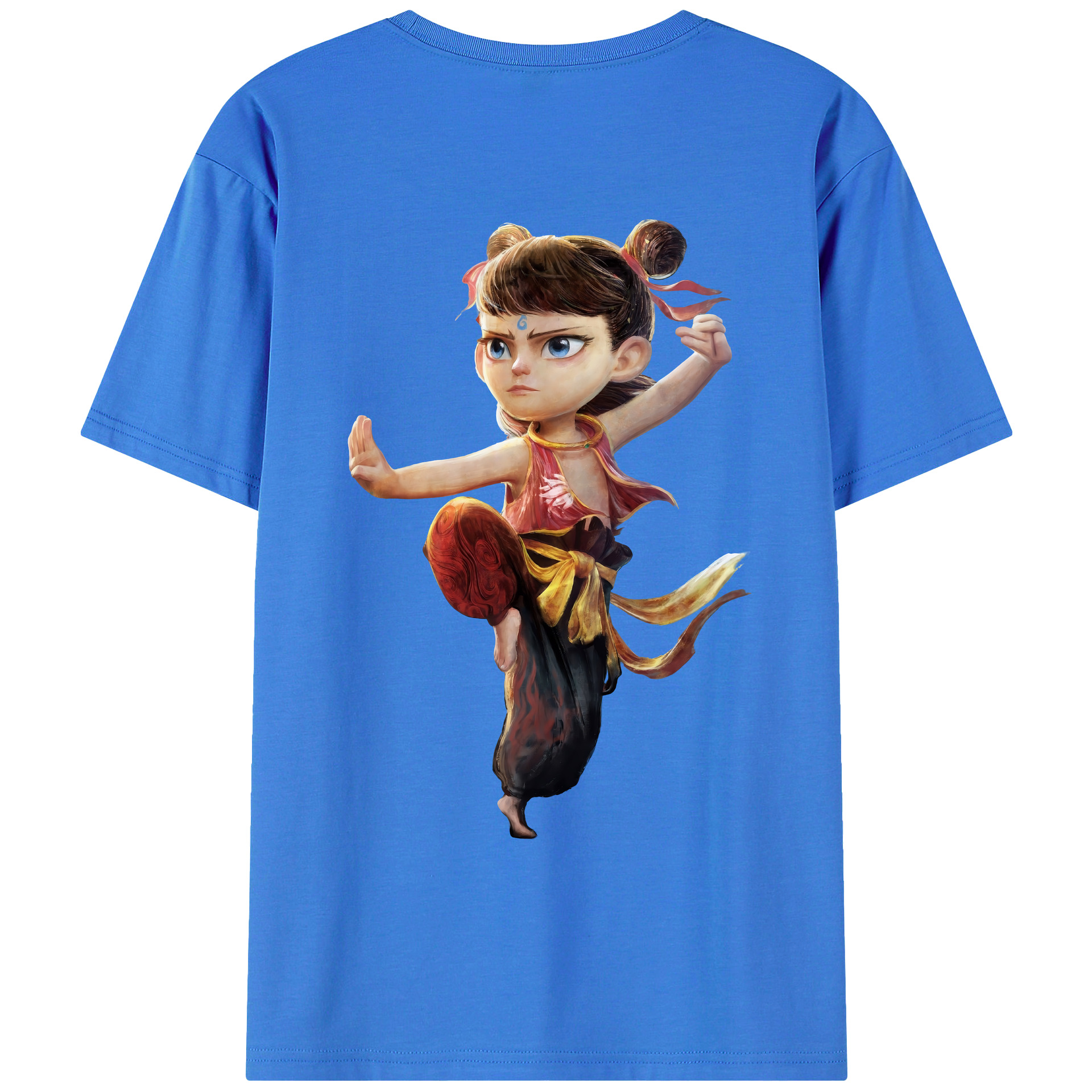 （画像用） Ne Zha 2 ナタ 魔童の大暴れ 綿100％ メンズ半袖Tシャツ（バックプリント） 通気性
