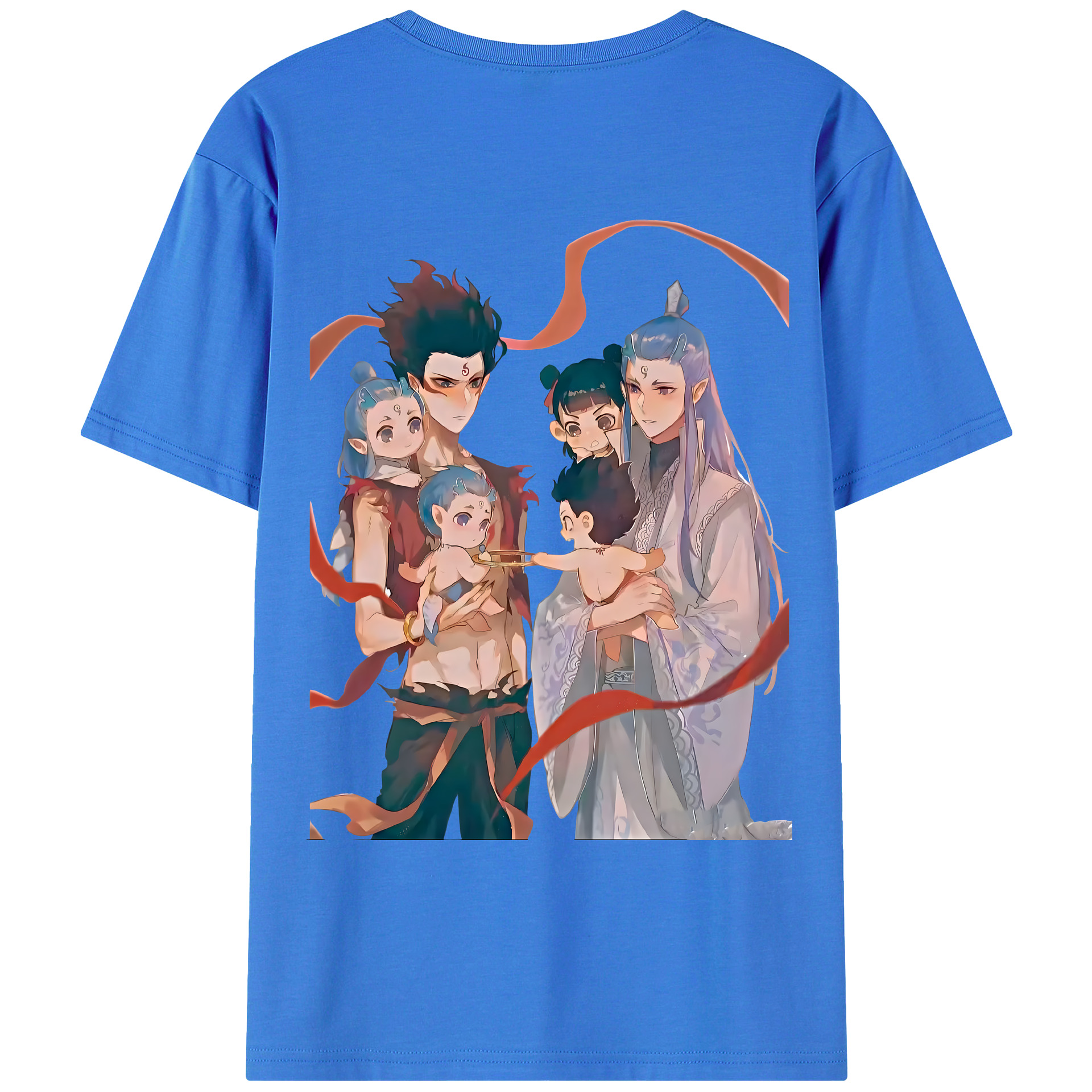 （画像用） Ne Zha 2 ナタ 魔童の大暴れ 綿100％ メンズ半袖Tシャツ（バックプリント） 通気性
